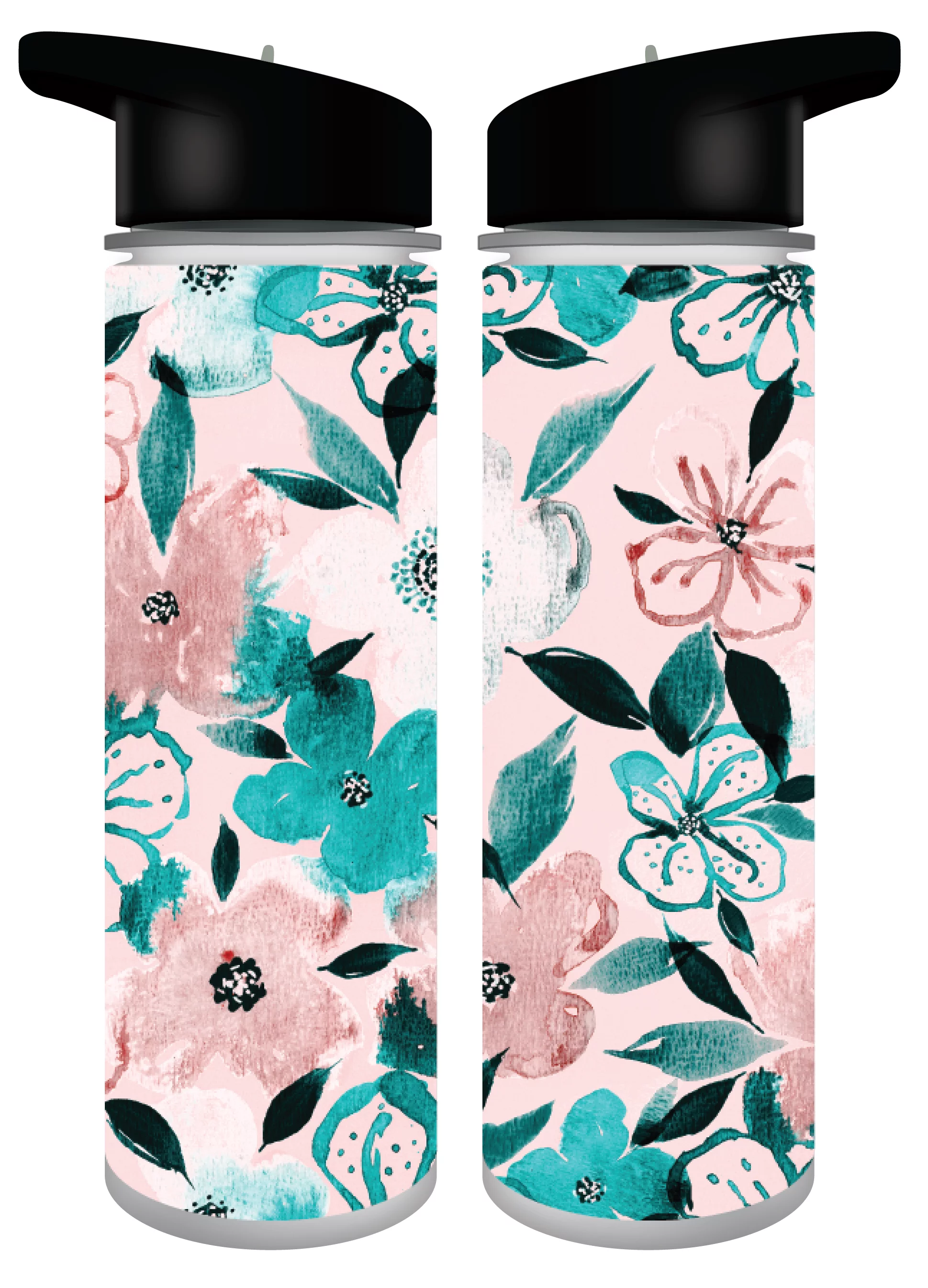 Floral Print Pink Tropical Flower UV Print 24 Oz. Plastic Water Bottle