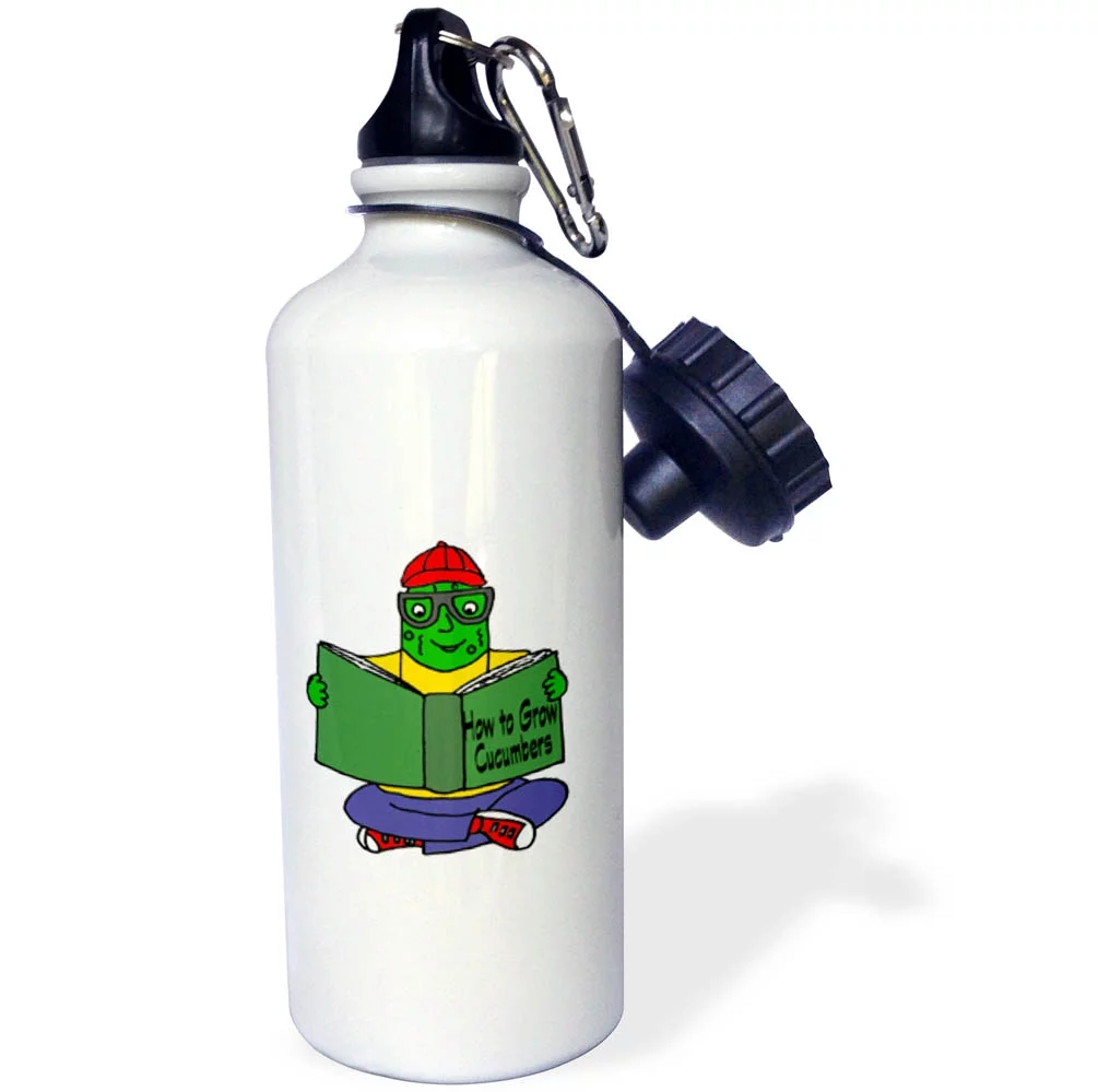 3dRose Funny Pickle Reading How to Grow Cucumbers Book - Water Bottle, 21-ounce