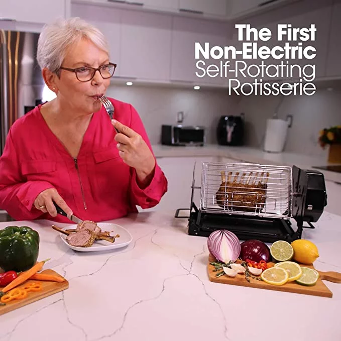 Roto Tisserie! Non Electric Rotisserie Machine. Portable for Convection Oven, Air Fryer Oven, BBQ Rotisserie, Fire Pit. Self Rotating Spit Roaster for Rotisserie Chicken, Shawarma, and 5lbs Foods