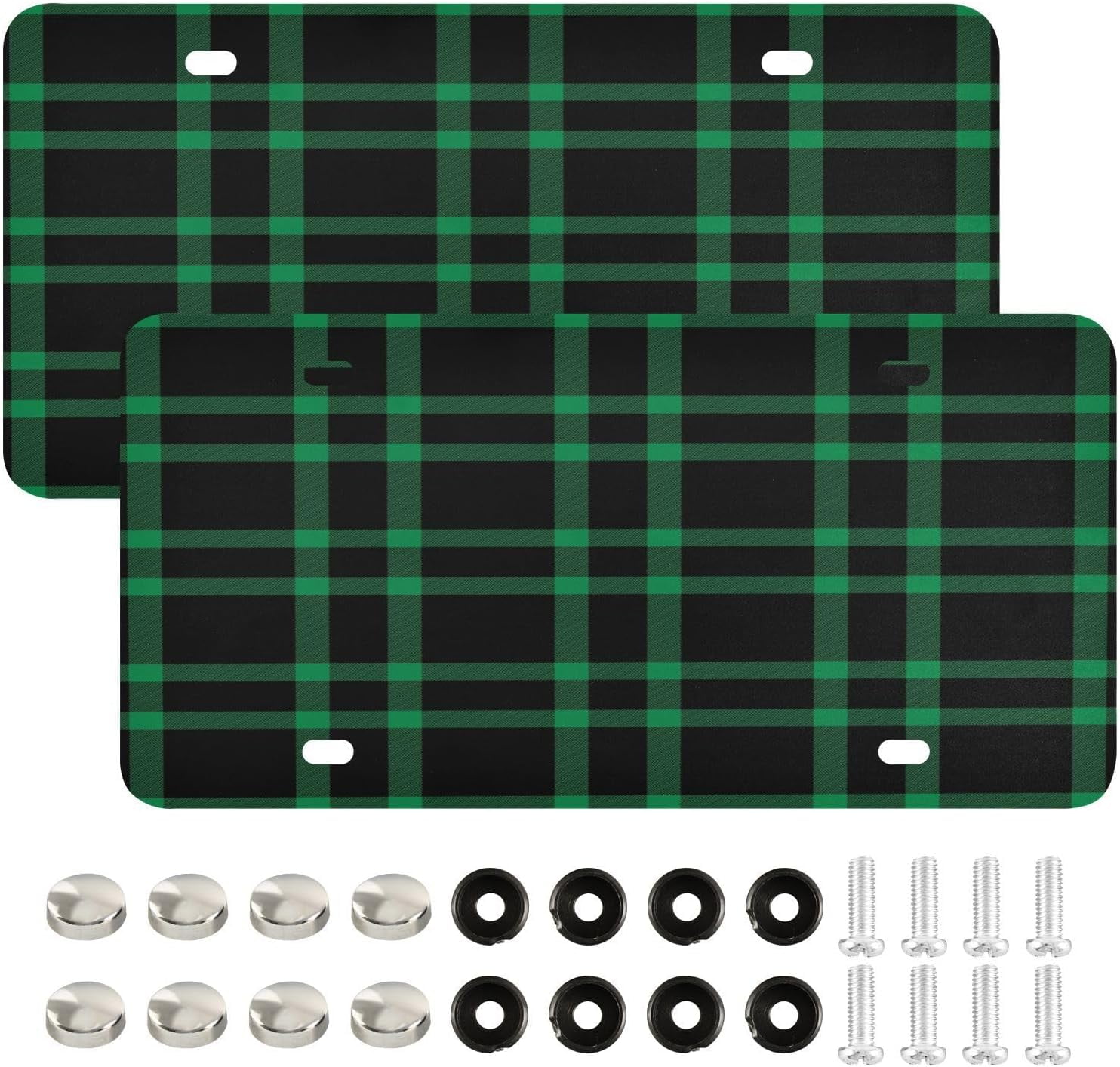 Black Green Plaid License Plates Front License Plate Covers Metal Car Tag for Automotive Cars Bikes Decorative Plaque 1PC 6 x 12 Inch