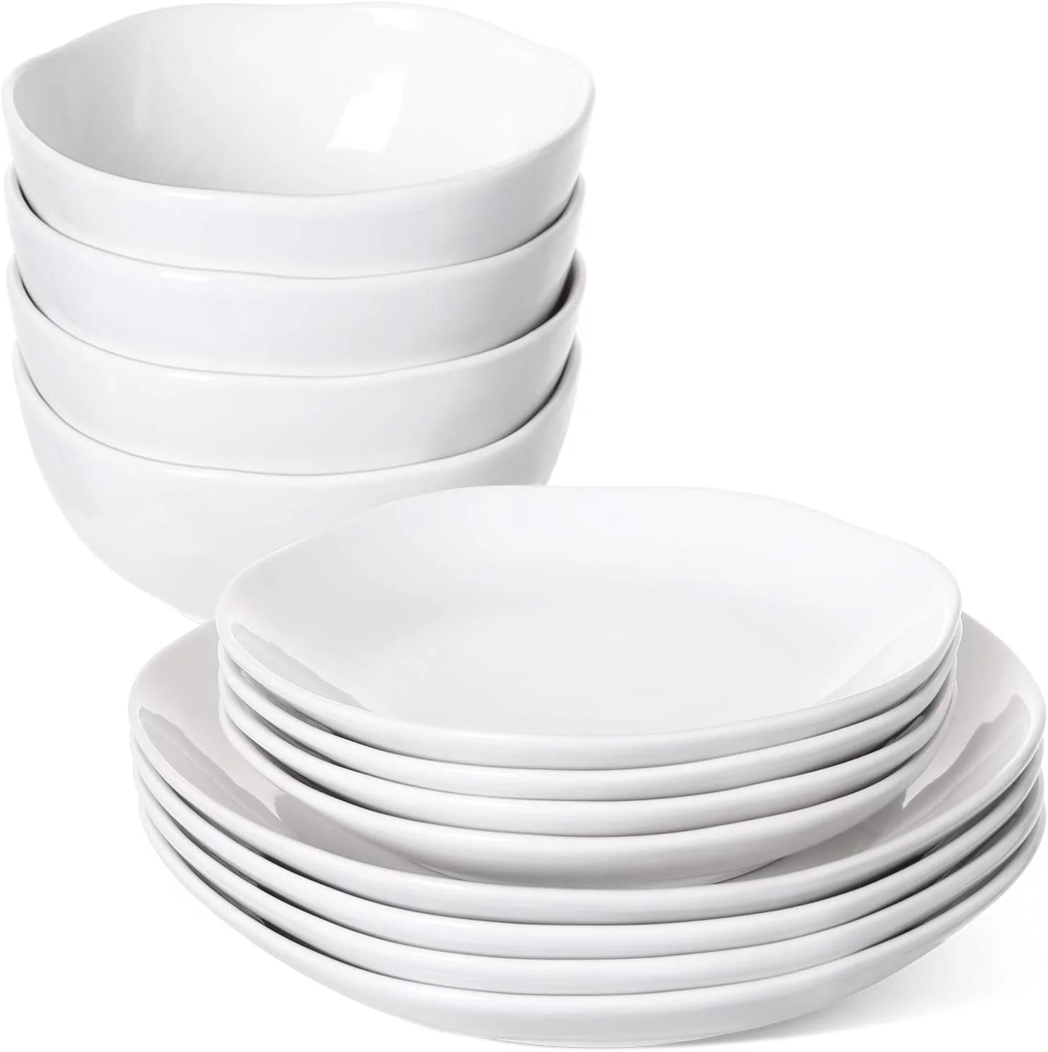 NANYUN Dinnerware Sets 12 Piece, Serve for 4, Ceramic Plates and Bowls Set (10