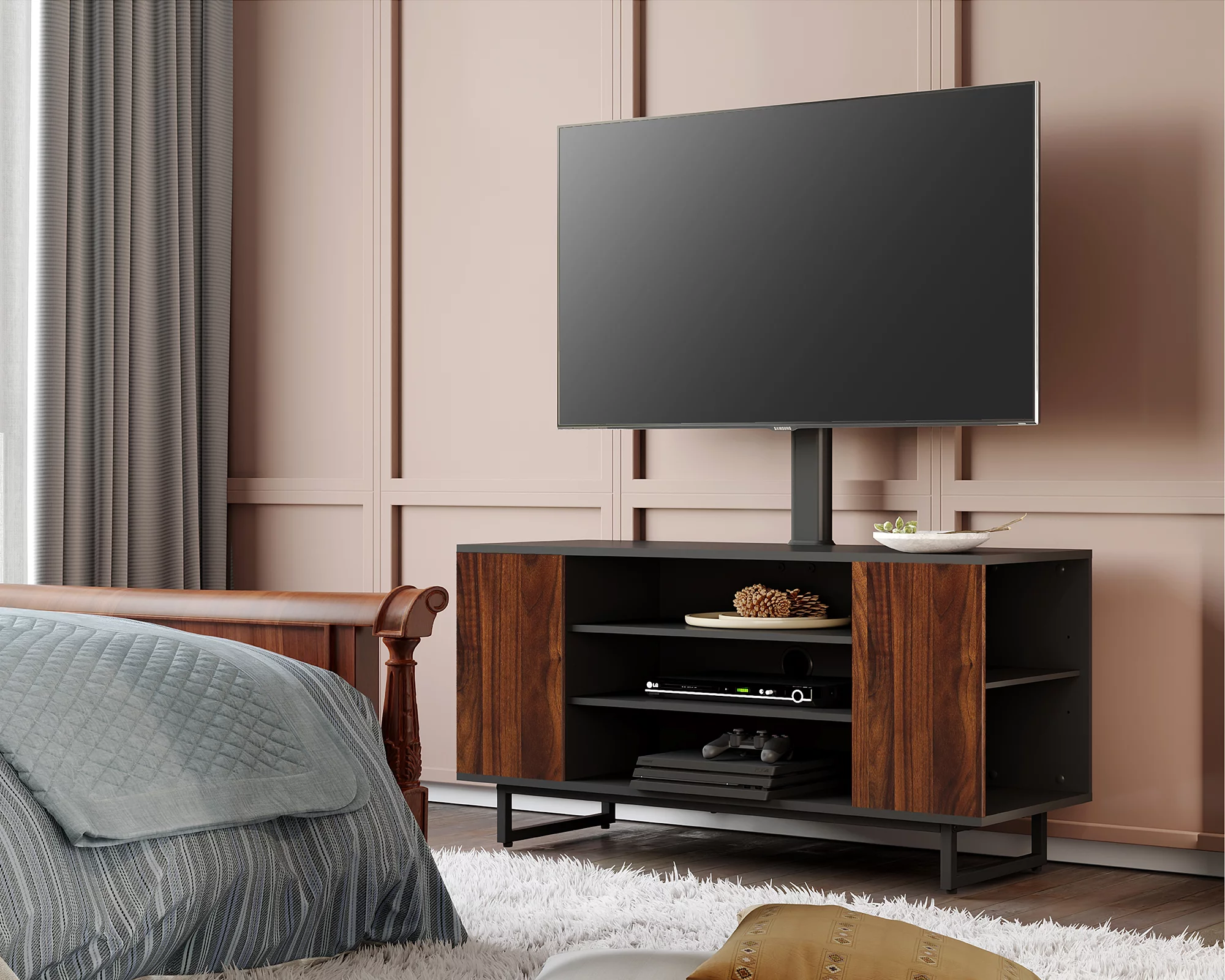 Swivel Floor TV Stand/Base Height Adjustable 3-in-1 with Tempered Glass & Cable Management Base Entertainment Stand for 32 to 70 inch Plasma LCD LED Flat TVs Vesa 600 x 400 mm