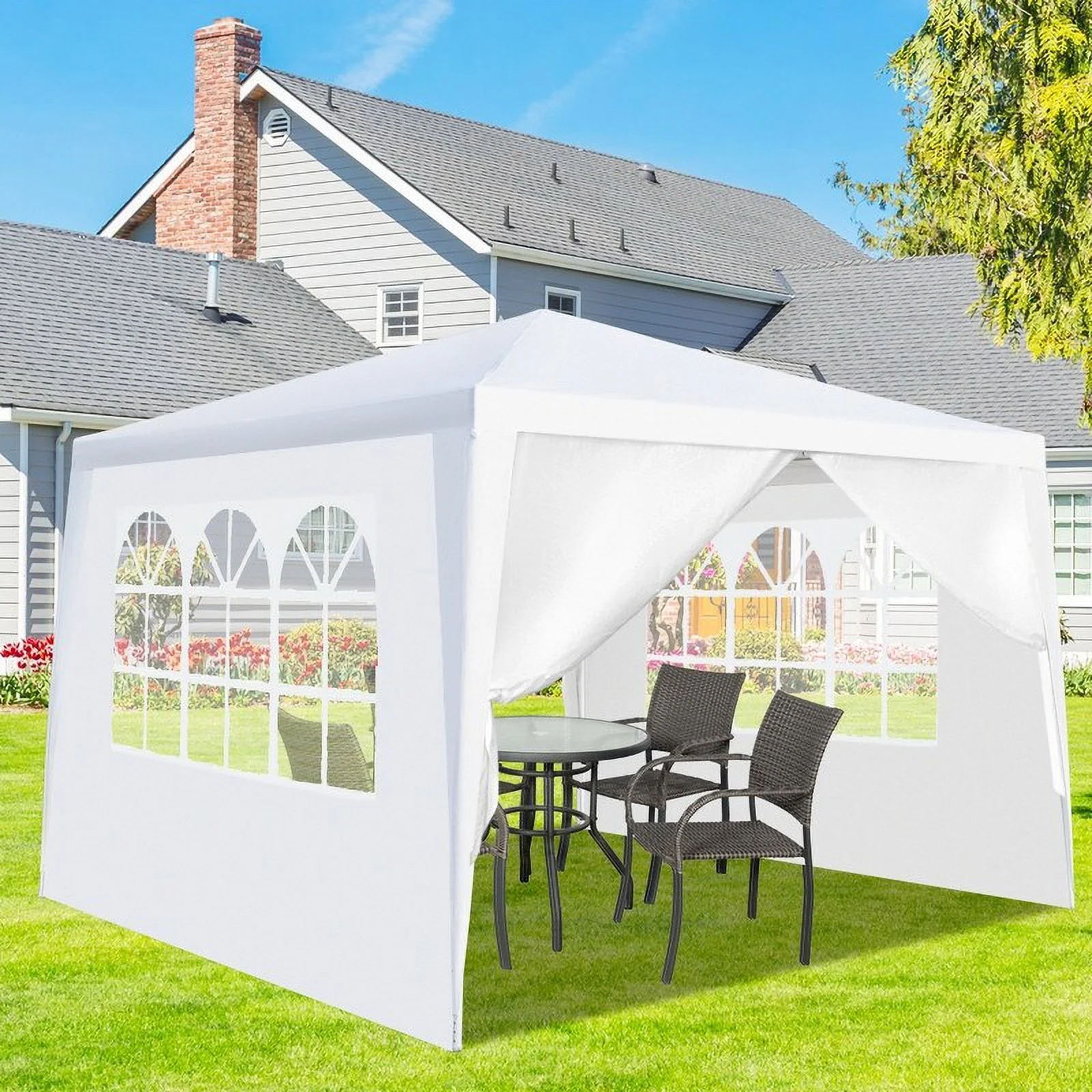 10-foot Square White Outdoor Party Canopy Patio Gazebo 3-sides