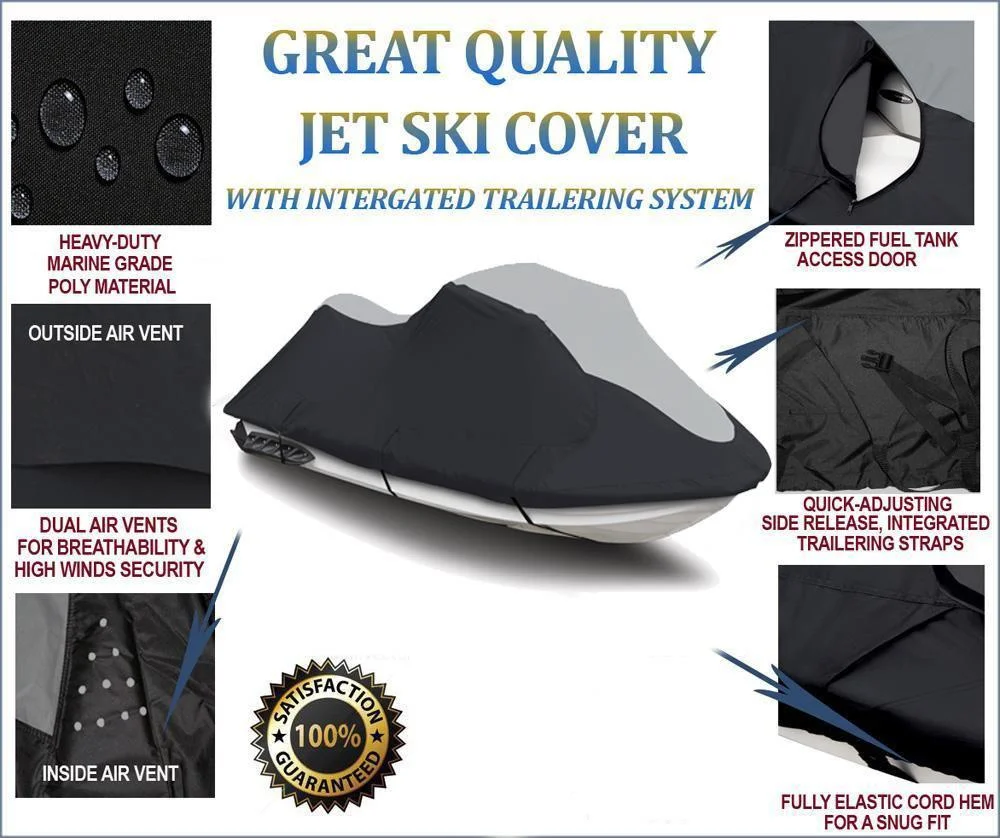 SUPER HEAVY-DUTY PWC 600D JET SKI Cover Compatible for Sea Doo Sea-Doo GTX SC 2005-2006 Jet Ski Watercraft Cover Black/Grey