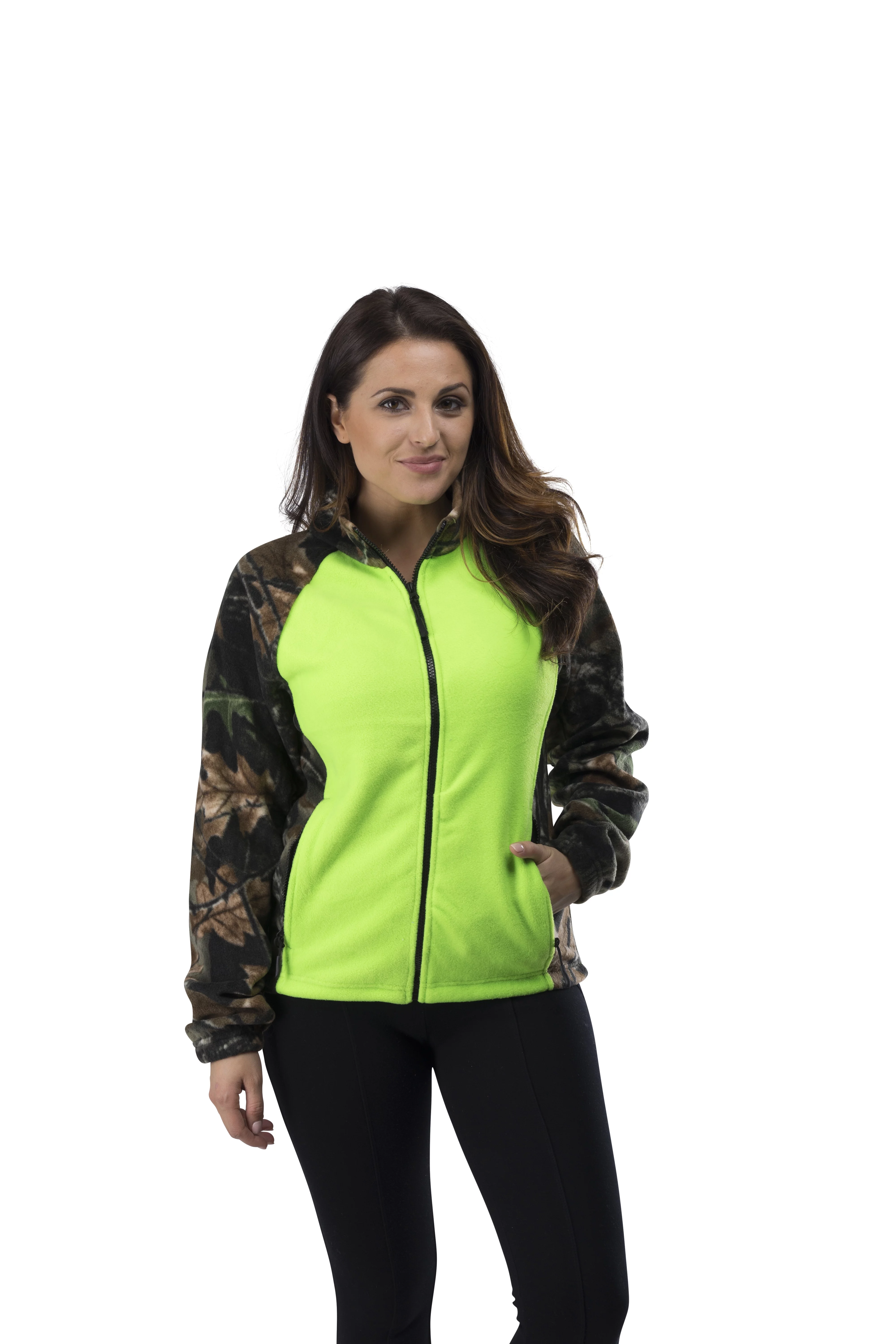 TrailCrest Women’s Semi-Fitted Full Zip Fleece Long Sleeve Camo Jacket, Green, Small