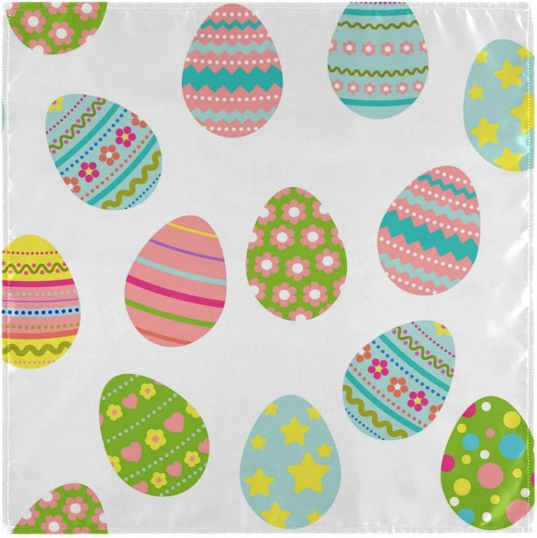 Wellsay Set of 6 Easter Egg with Colorful Floral Decor Pattern On White Cloth Napkins Washable Polyester Dinner Napkins 20