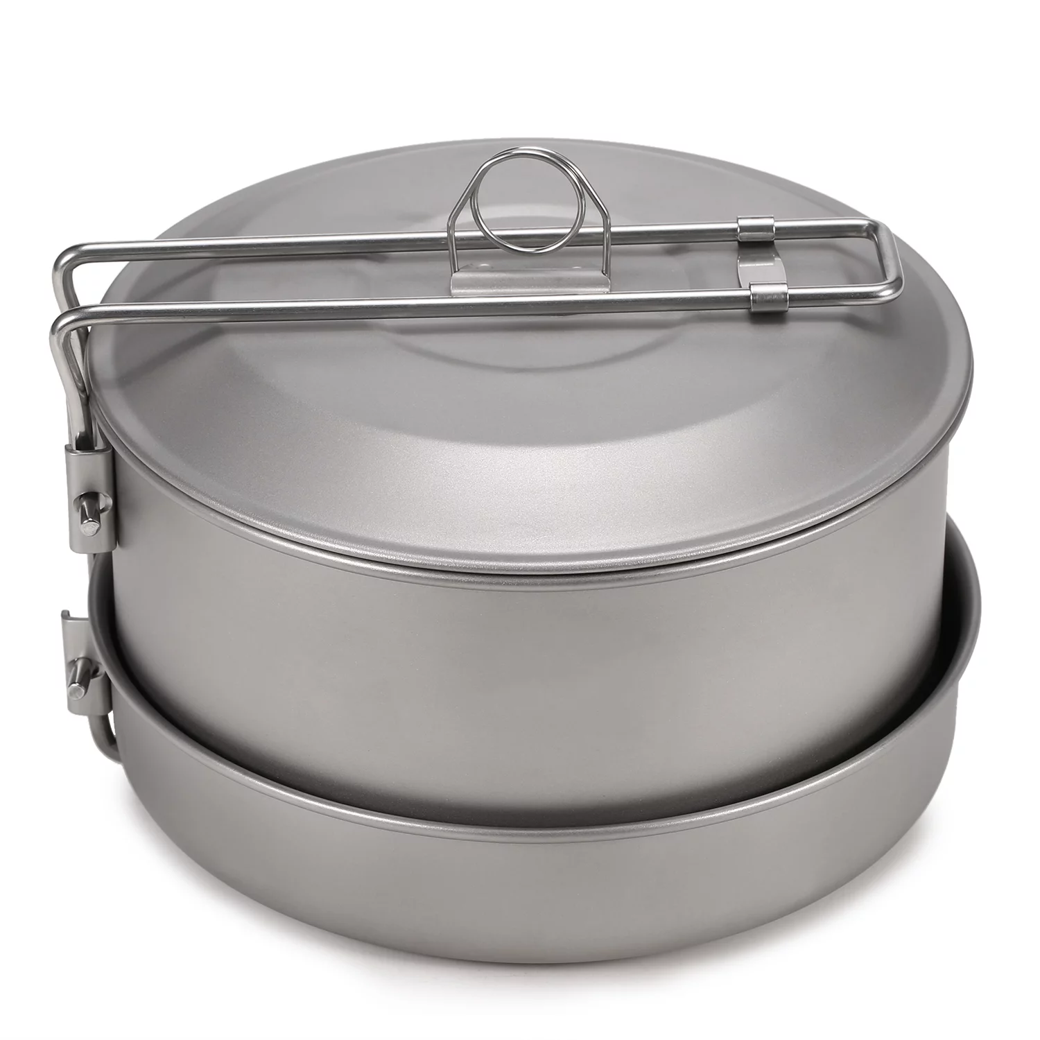 ametoys Camping Cookware Set Titanium Pot and Fry Pan Set with Lid and Foldable Handles for Outdoor Camping Hiking Backpacking Picnic