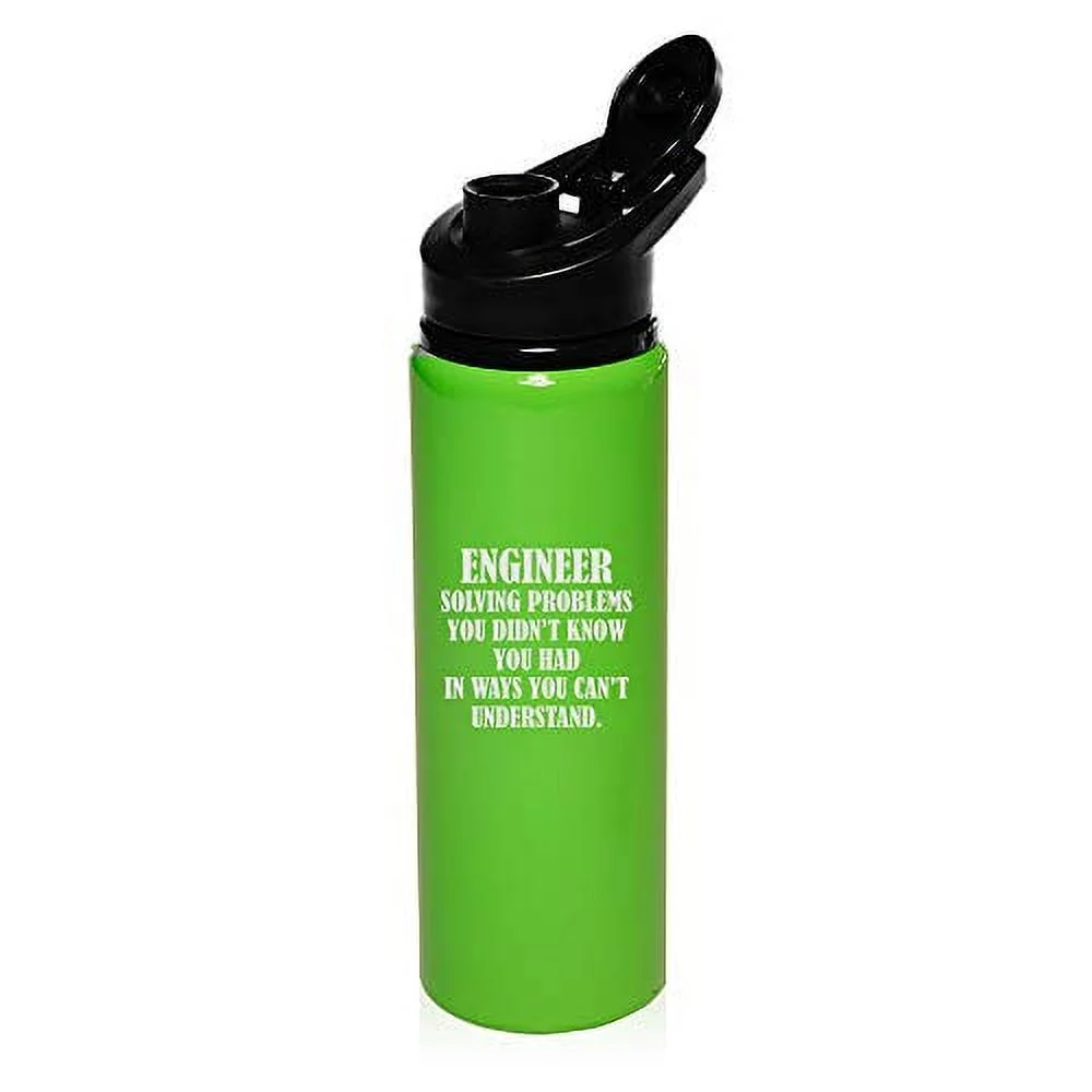 MIP Brand 25 oz Aluminum Sports Water Travel Bottle Engineer Solving Problems You Didn't Know You Had in Ways You Can't Understand (Bright-Green)