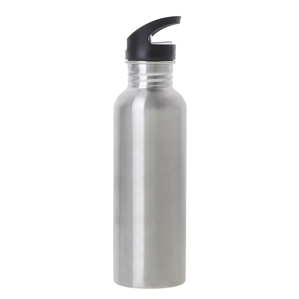 Aspire 25oz. 750ml Premium Single Walled Stainless Steel Sports Water Bottle with Straw Lid-Silver-25oz