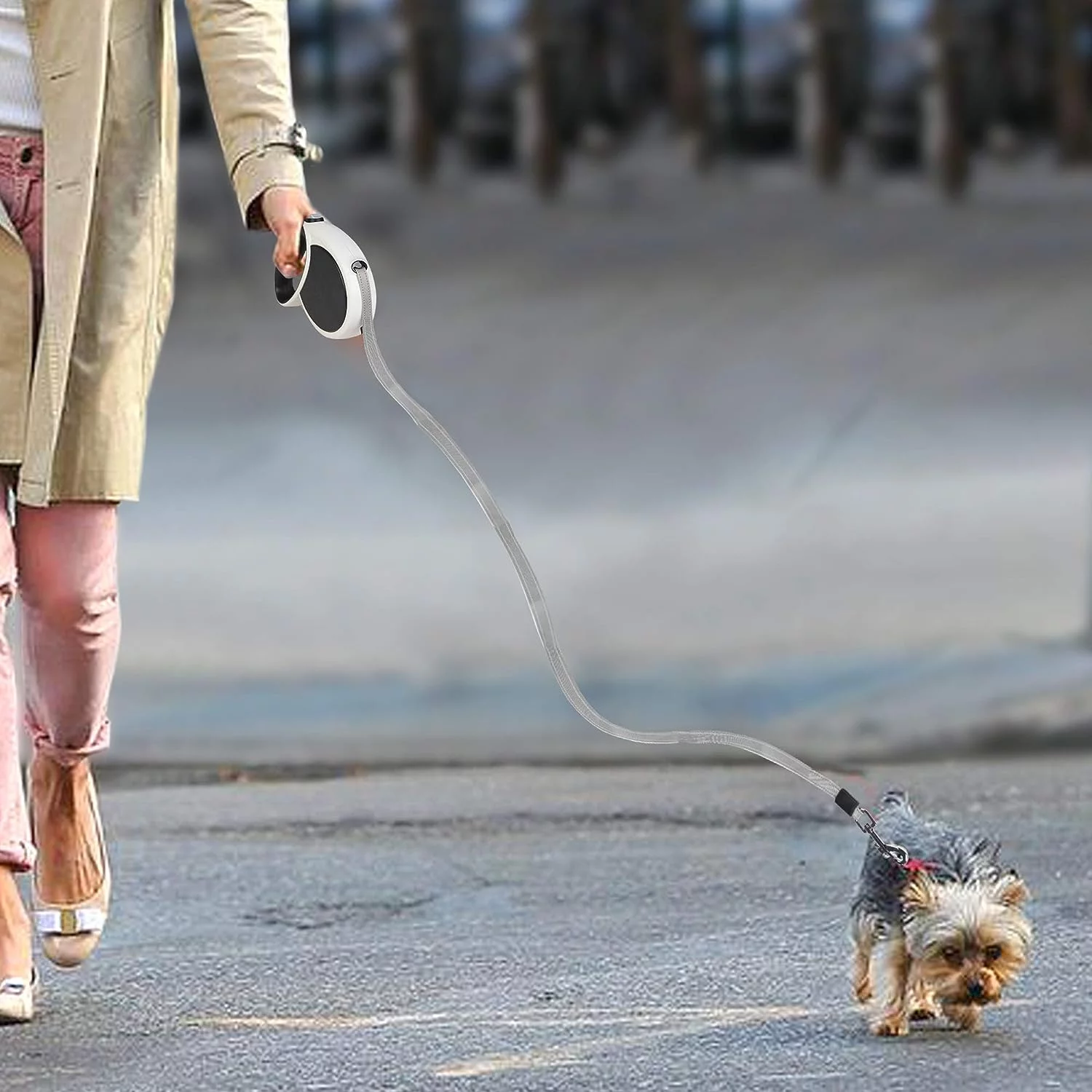 Retractable Dog Leash 23ft Heavy Duty Traction Dog Rope,360°Tangle-Free Dog Walking Leash, Strong Reflective Nylon Tape with Anti-Slip Handle, 3-bunton Control