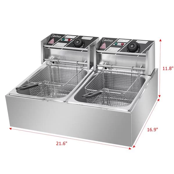 ZOKOP EH82 5000W MAX 110V 12.7QT/12L Stainless Steel Double Cylinder Electric Fryer US Plug