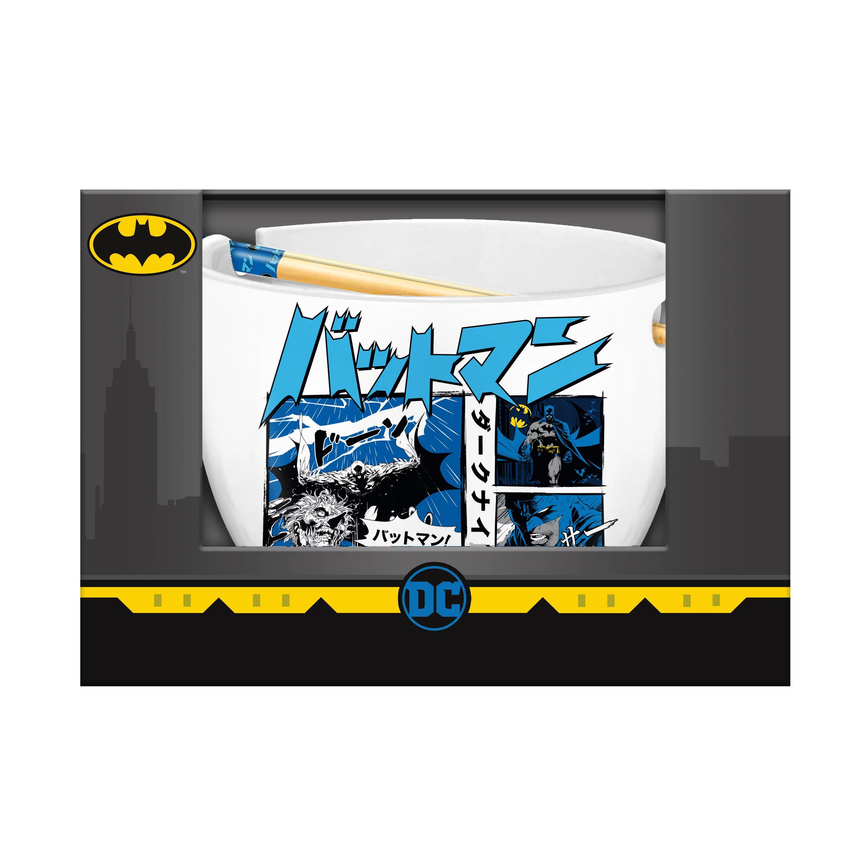 Silver Buffalo DC Comics Batman Japanese Manga Panels Ceramic Ramen Noodle Rice Bowl with Chopsticks, Microwave Safe, 20 Ounces