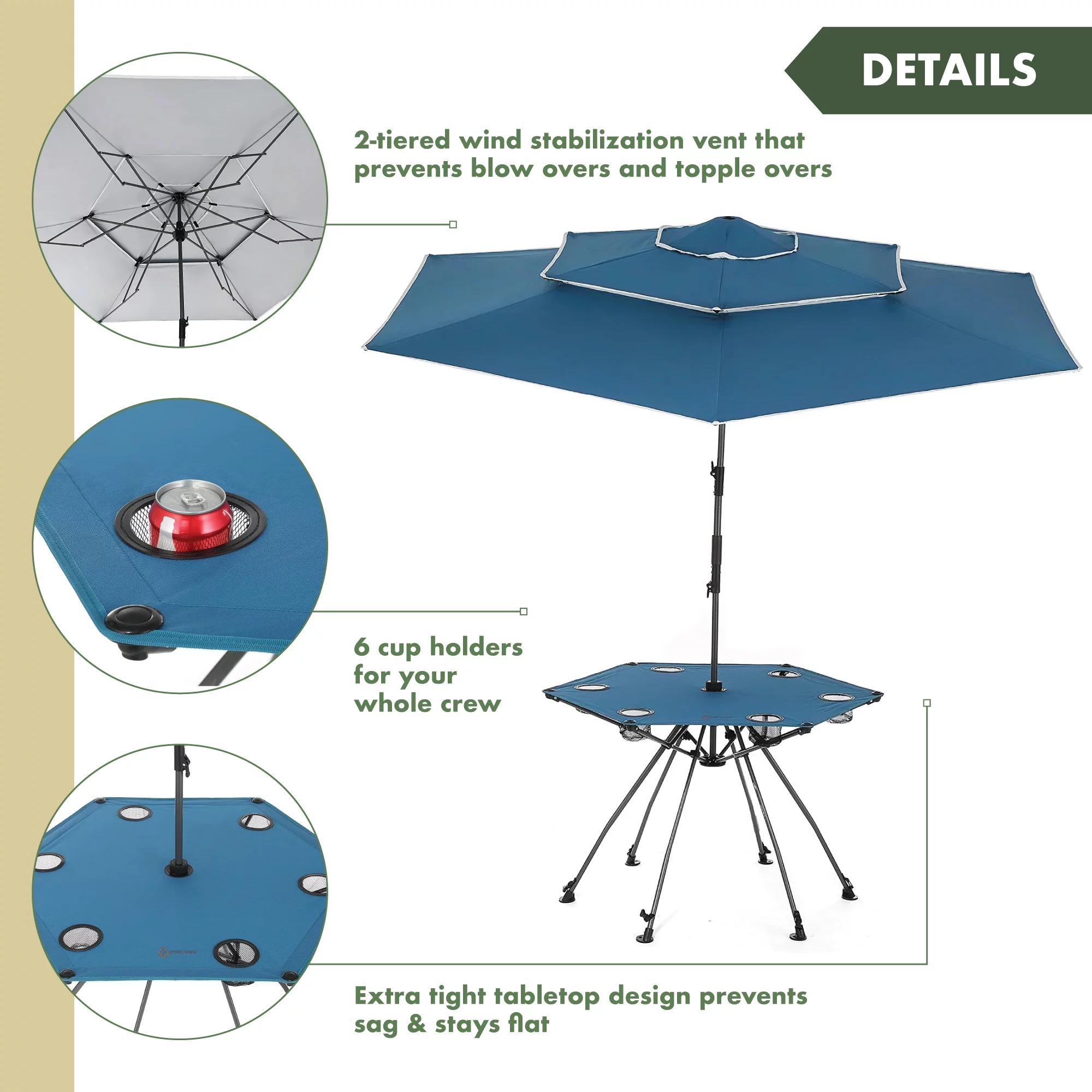 ARROWHEAD OUTDOOR 8FT Portable Beach Umbrella & Folding Table, Wind Stabilization Vent, Adjustable Tilt, Stakes & Anchor Included, 6 Cup Holders, UBF 50+ Protection, Carrying Case w/ Backpack Straps
