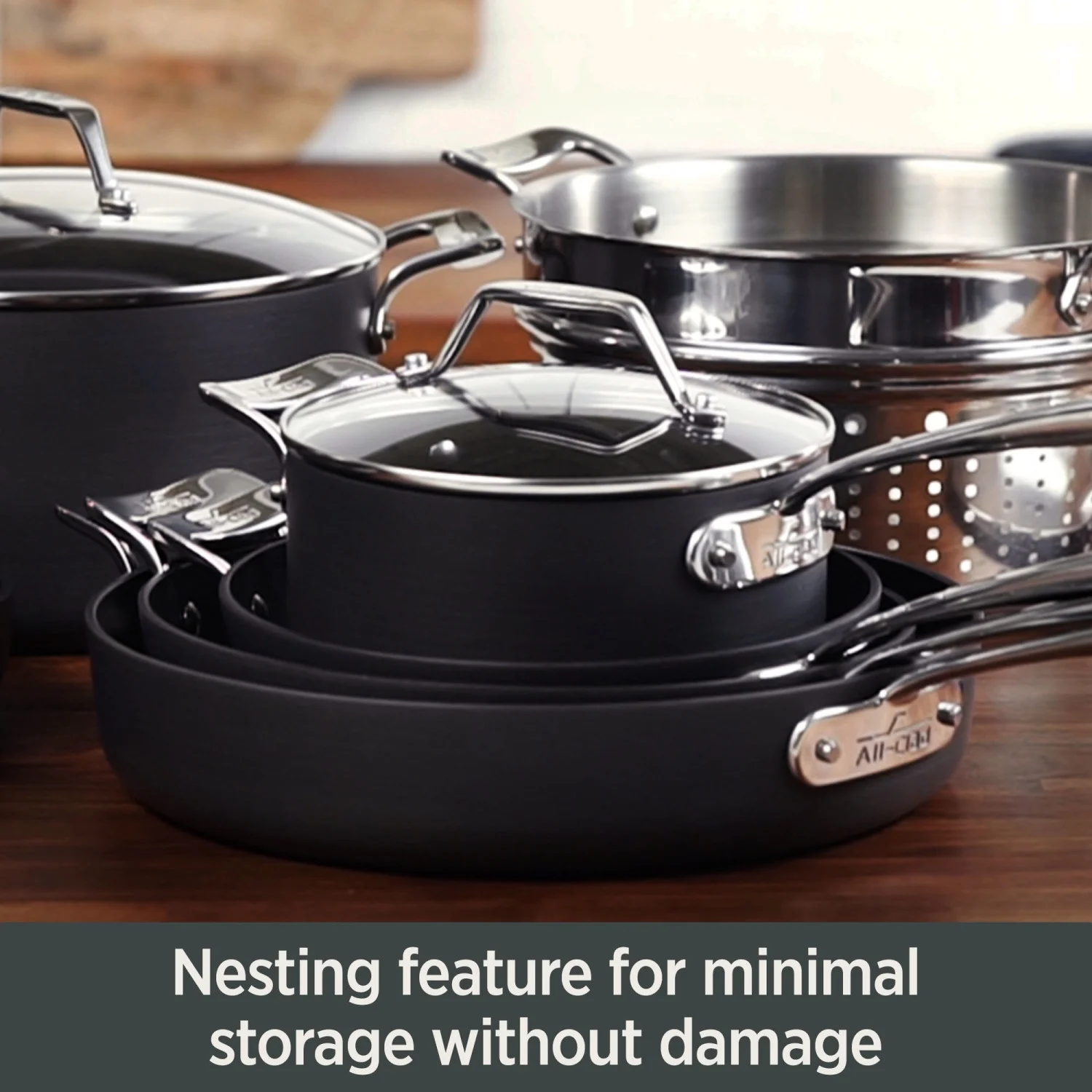 All-Clad Essentials Hard Anodized Nonstick Cookware Set, 2-Piece Fry & Sauce Pan with Lid, 8.5