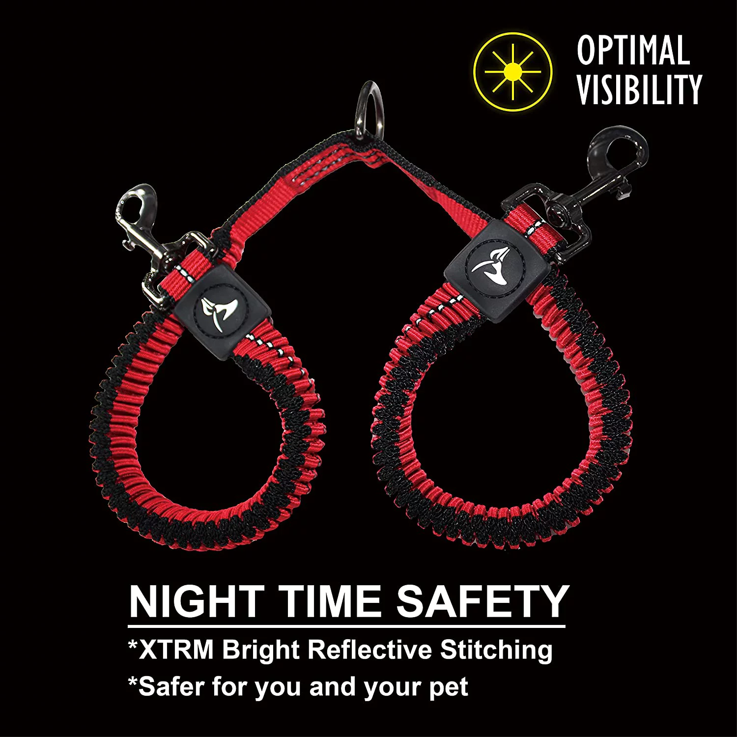 Kruz Double Dog Coupler - KZVX2-08S - Tangle Free Dog Walking and Training Dual Extension Coupler - Comfortable, Shock Absorbing - Reflective Bungee Coupler for Two Dogs - Orange - 5/8