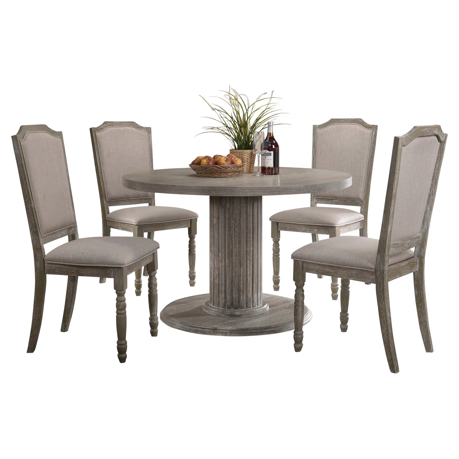 Ferran Wood Pedestal Dining Table Set in Reclaimed Gray