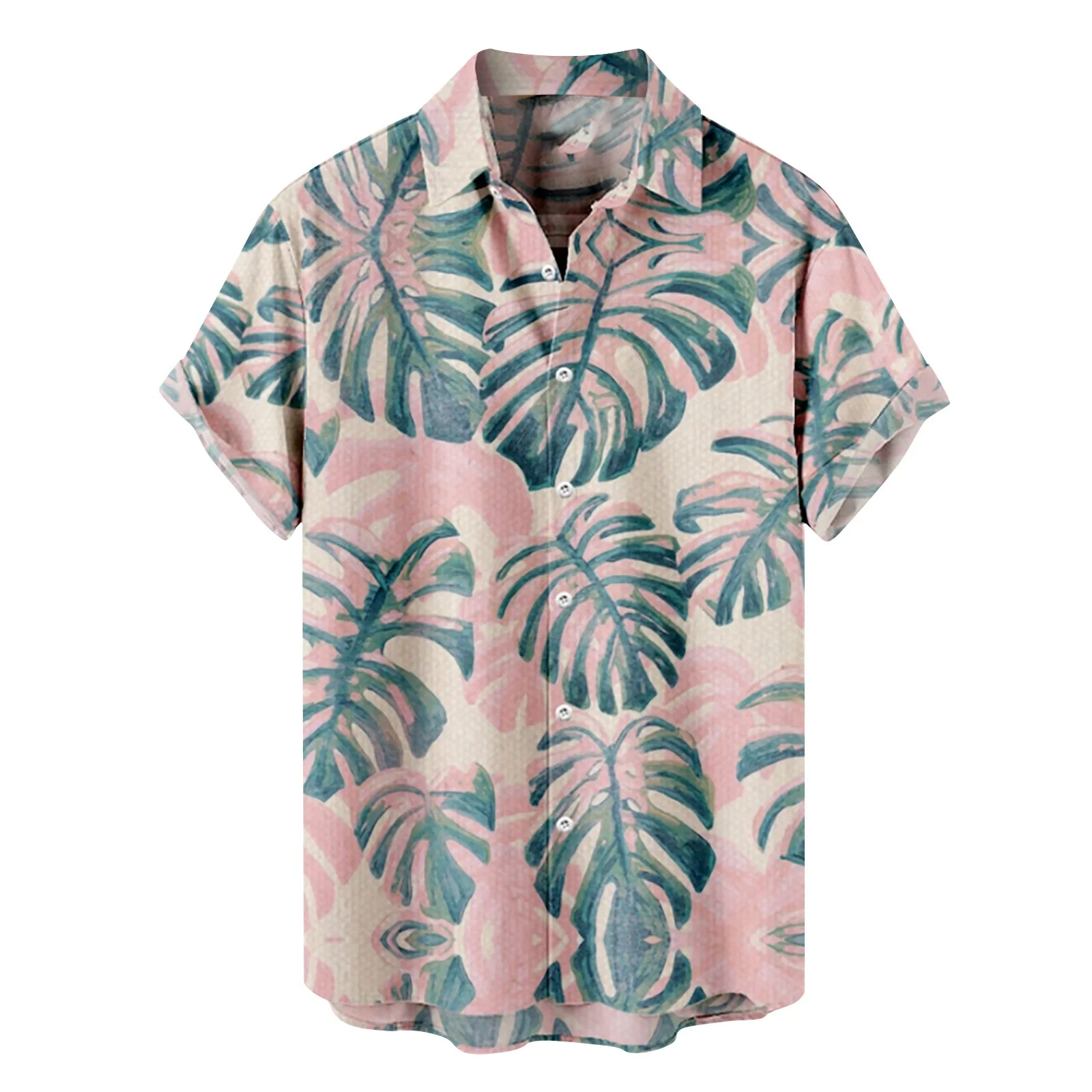 Mens Printed Hawaiian Shirts Short Sleeve Button Down Beach Shirts Shirt For Man Long Sleeve Male Shirt Pink M