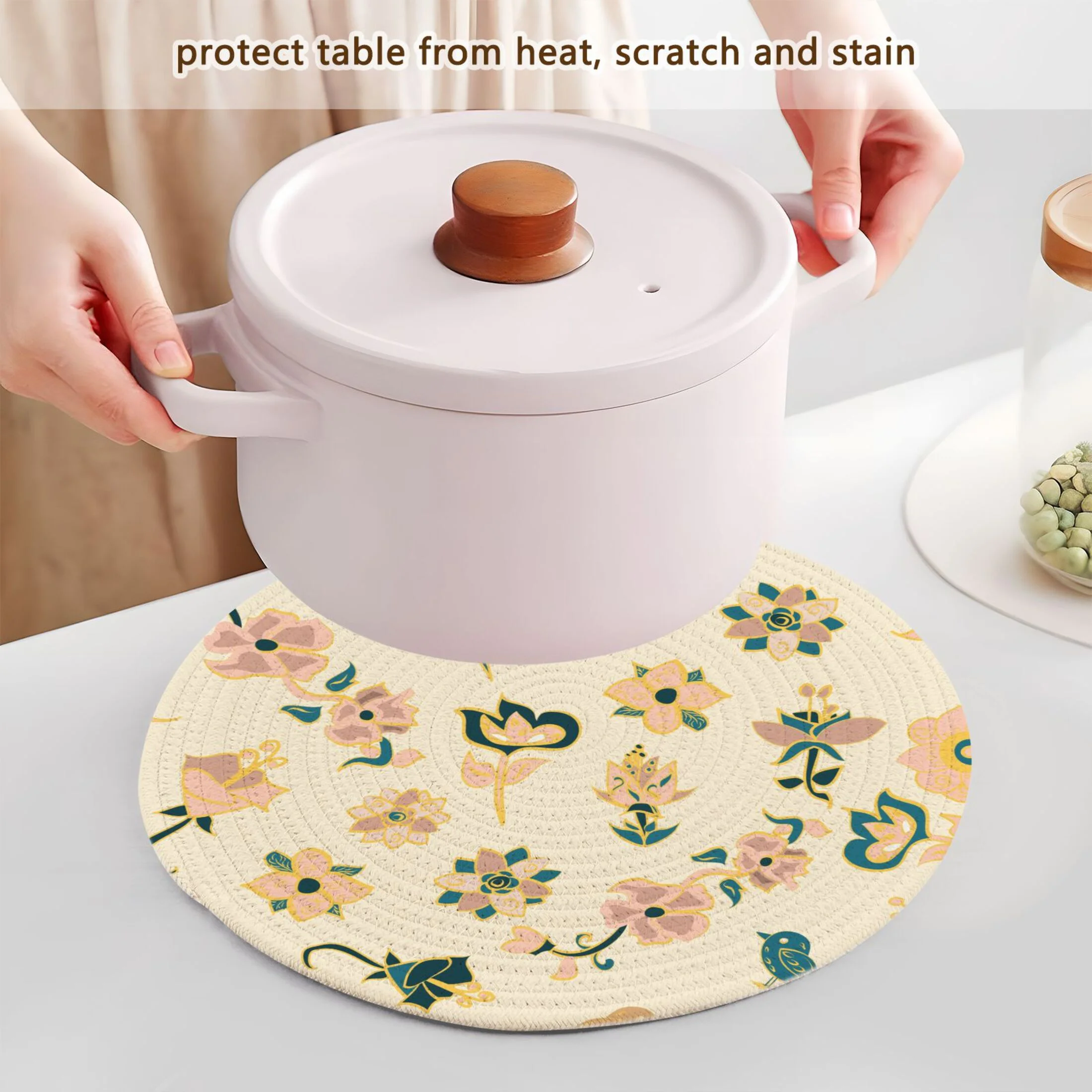 Pink Navy and Gold Flowers 3 PCs Pot Holders Trivets Kitchen 15