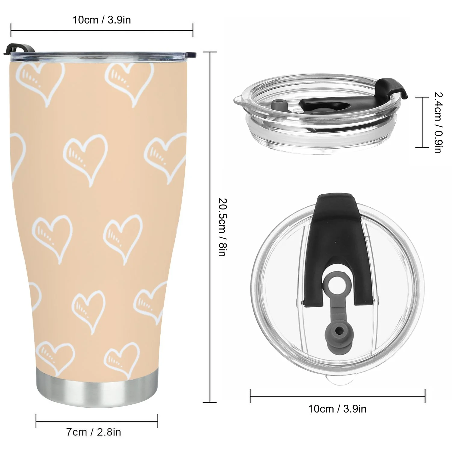 Hidove Stainless Steel Tumbler, Color Heart Background 30oz Leak Proof & Stainless Steel Bottle for Hot & Cold Drinks - Coffee Travel Mug, Water Metal Canteen, Thermal Cup