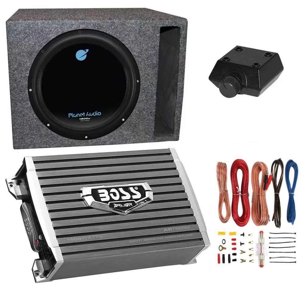 Planet Audio 1800W Subwoofer with 1500W Amplifier,  Amp Kit & Q-Power Enclosure