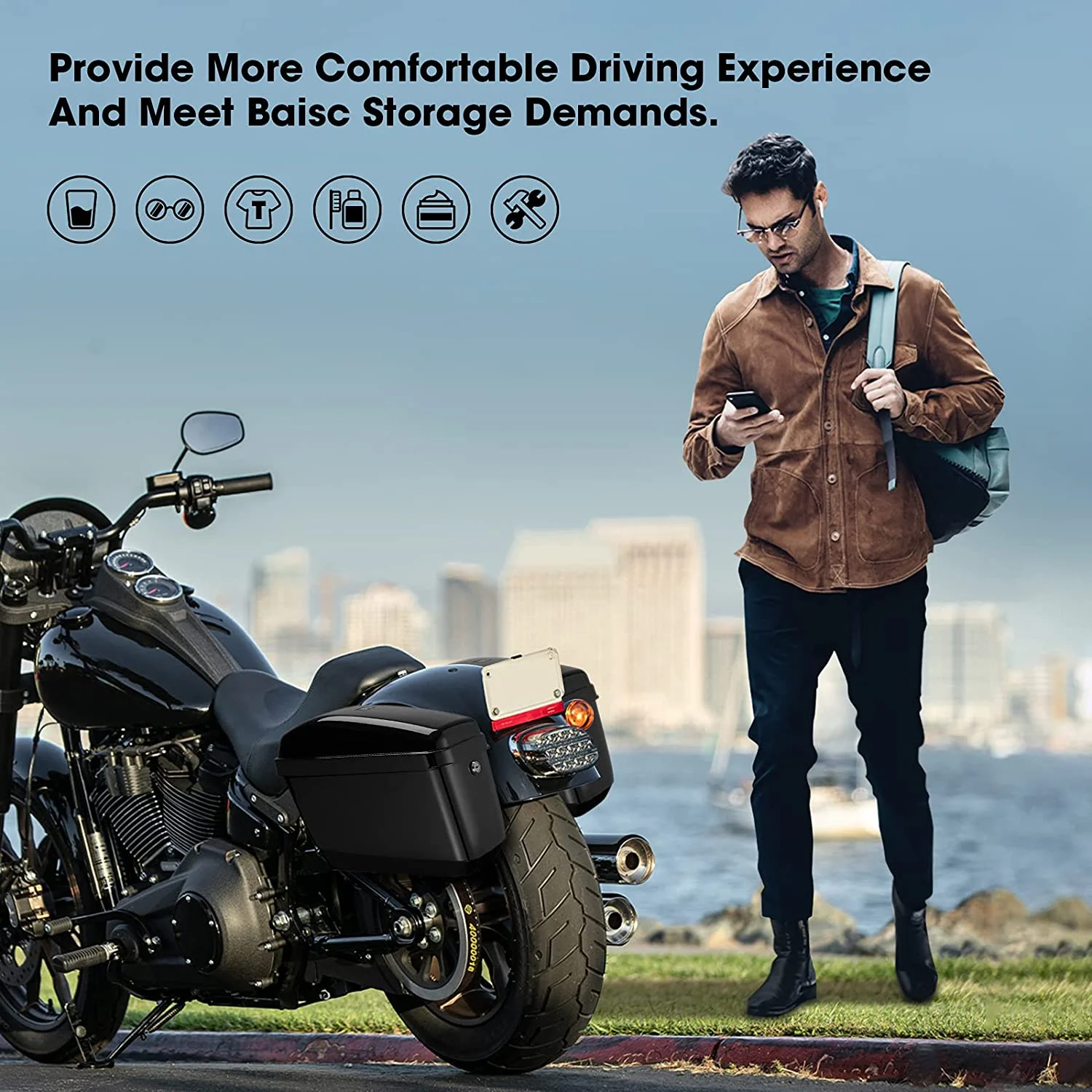 Kemimoto Motorcycle Hard Saddlebags Hard Saddle Bags Compatible with Dyna V-Rod Vstar 650 VTX 1100 1300 Boulevard C50 Vulcan 500 900 Classic