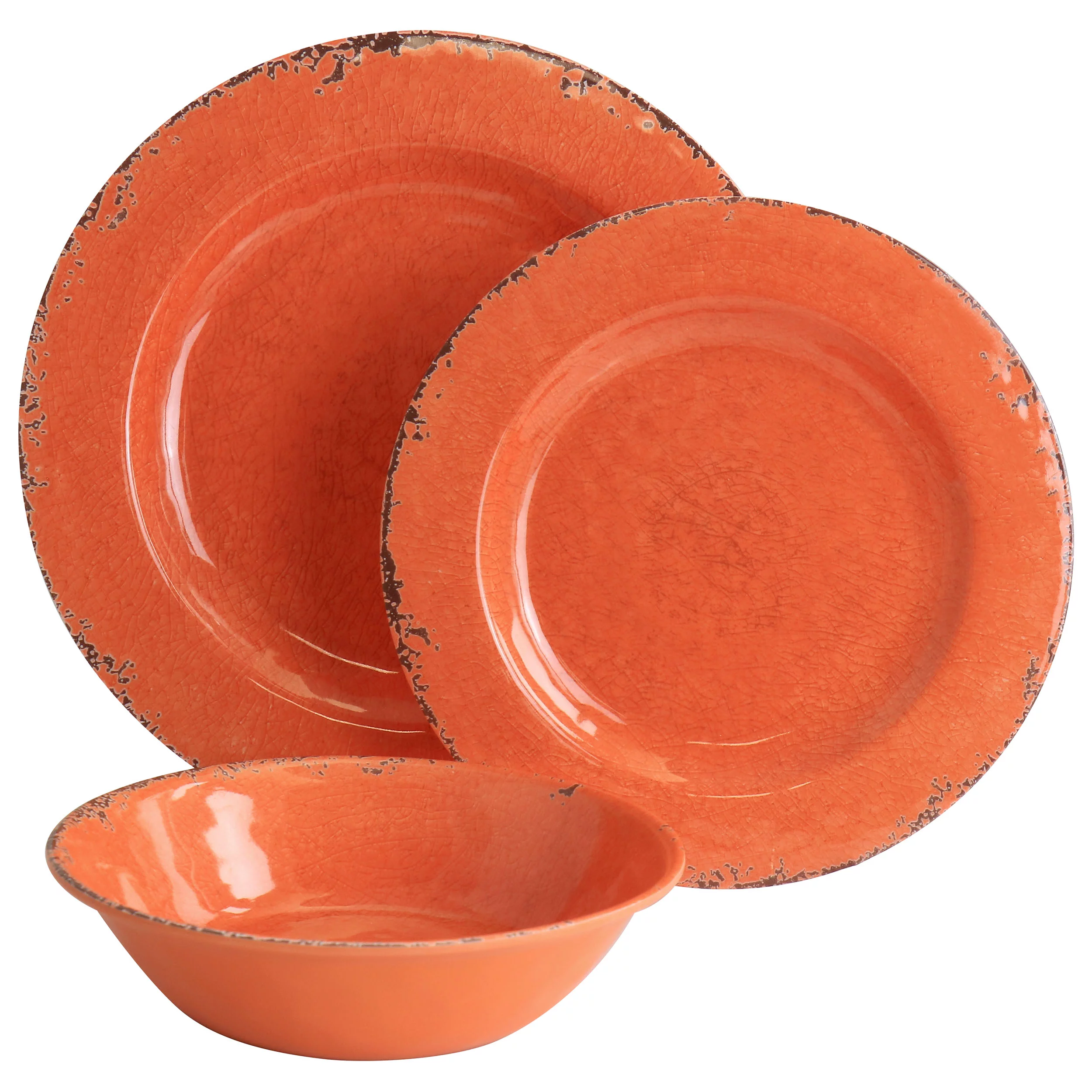Laurie Gates California Designs Mauna 12 Piece Melamine Dinnerware Set in Crackle Orange