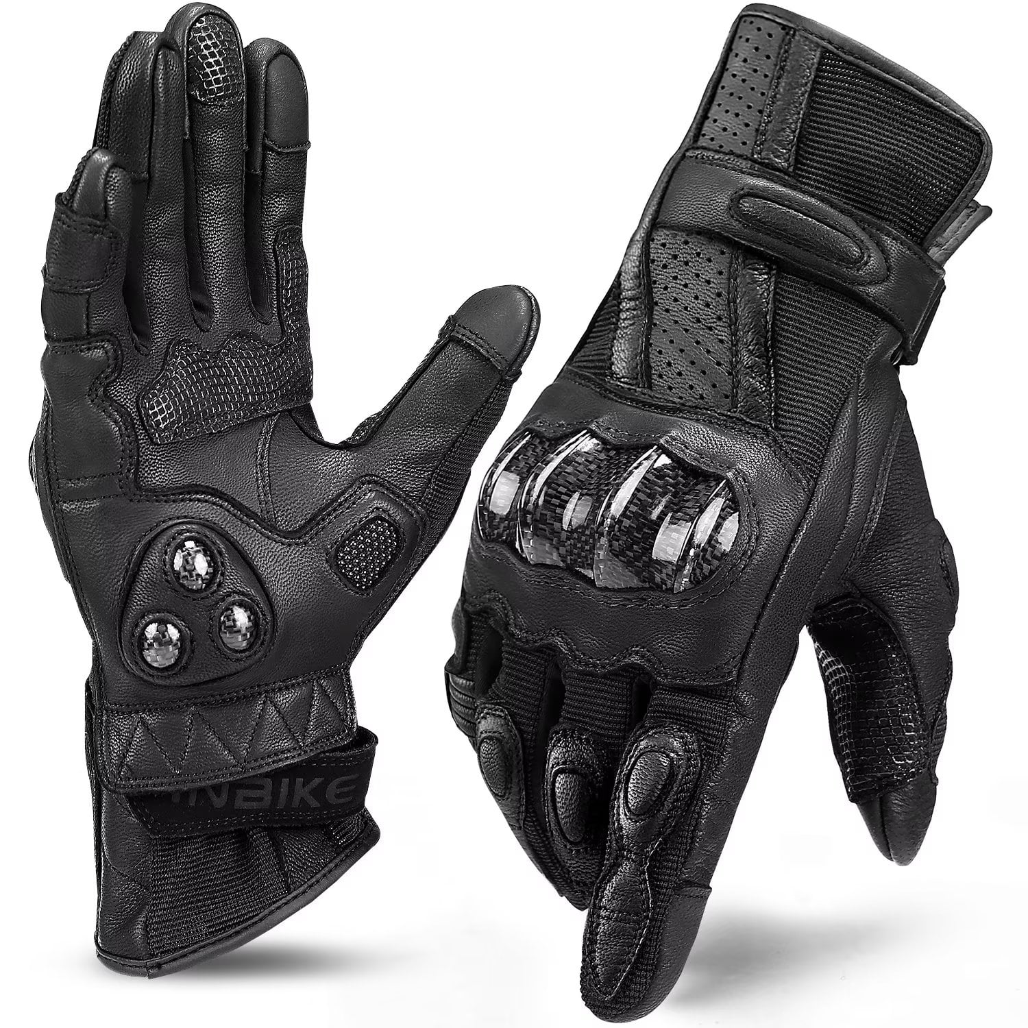 INBIKE Leather Motorcycle Gloves with Carbon Fiber Hard Knuckle Touch Screen for Women Black