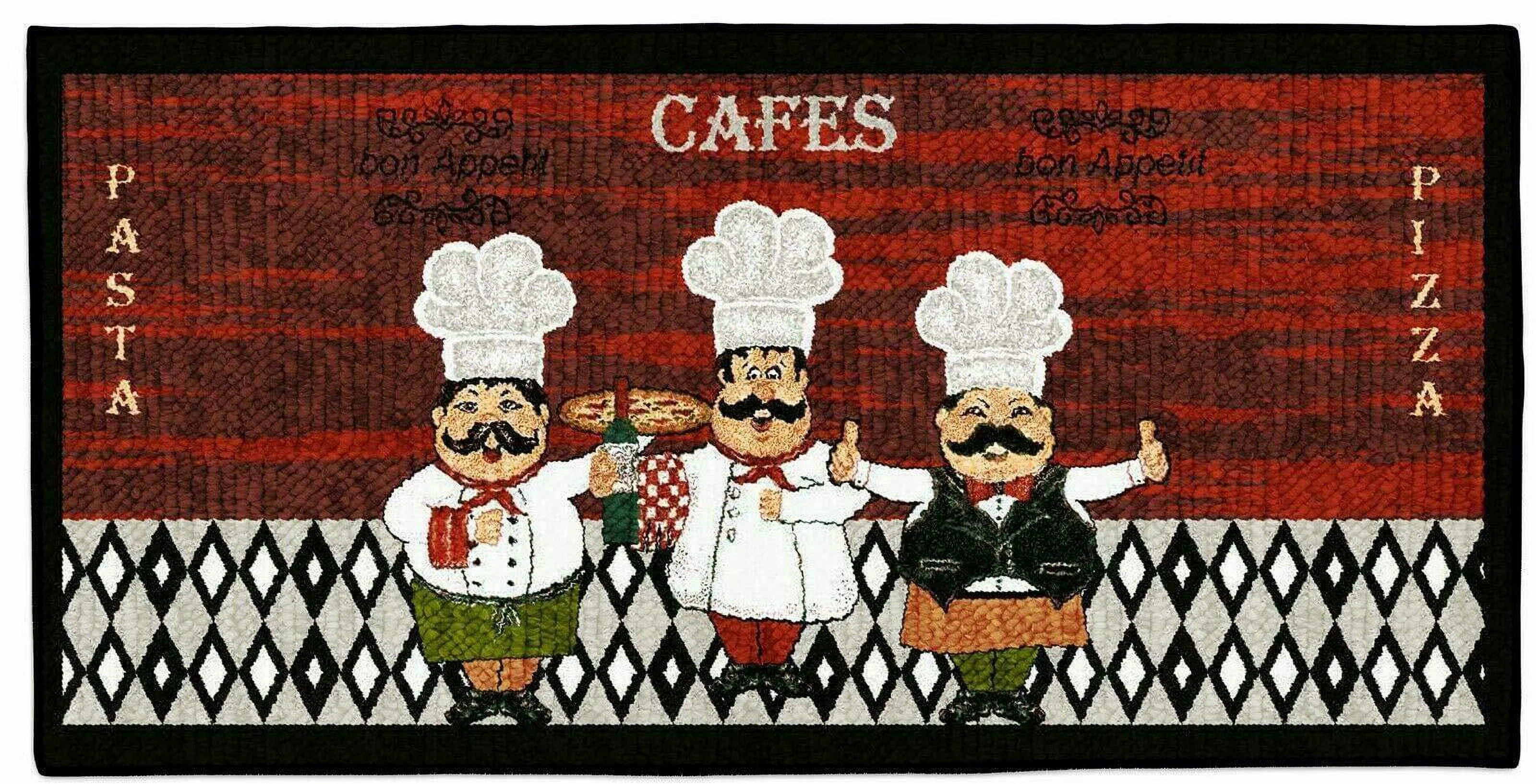Kashi Home Kitchen Rug, Area Rug, Mat, Beautiful Print Non-Skid Latex Back Chef Trio 20x40 Rectangle