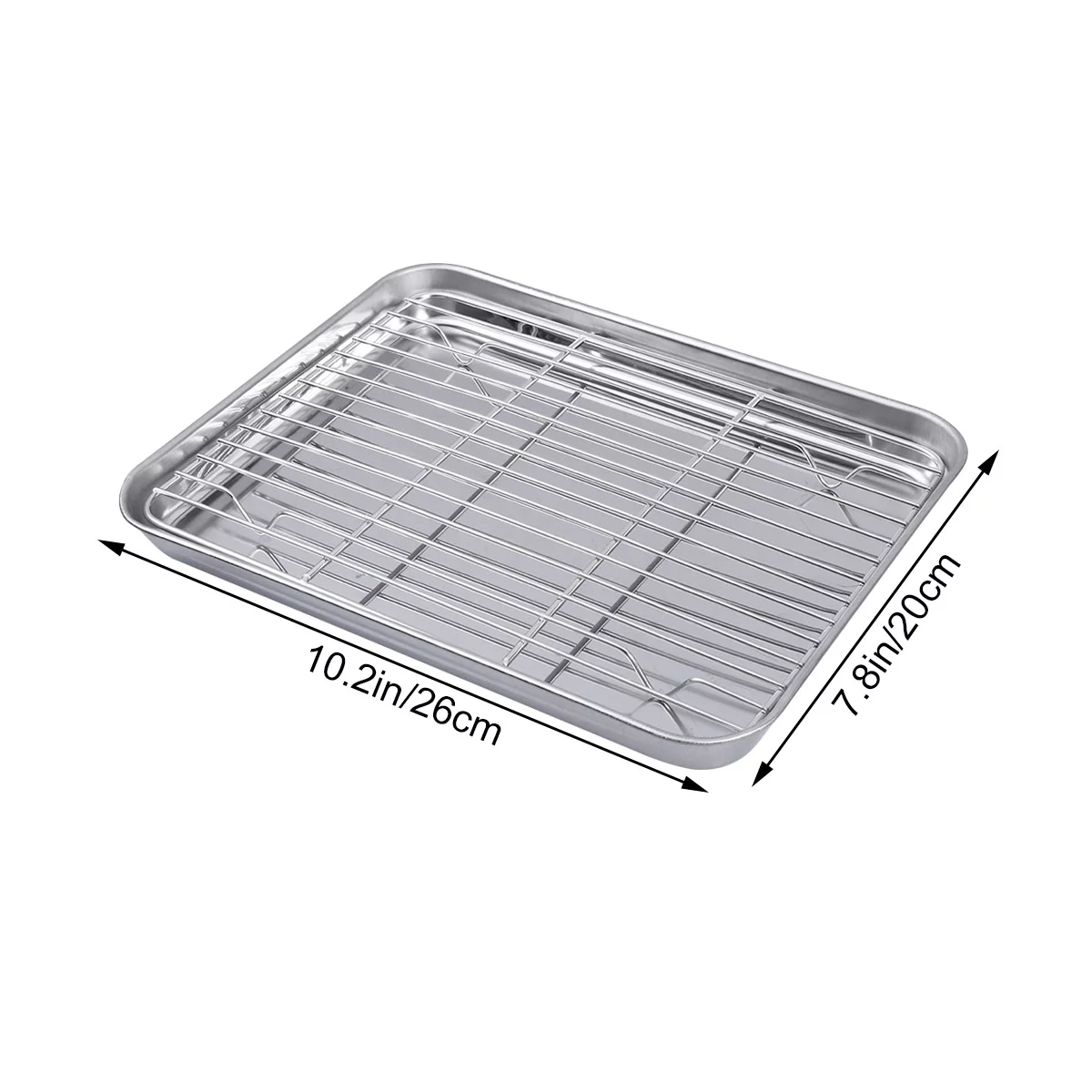 2 Pieces/Set Rectangular Baking Tray Stainless Steel Baking Pan Sheet with Removable Cooling Rack - 26x20x2.5cm