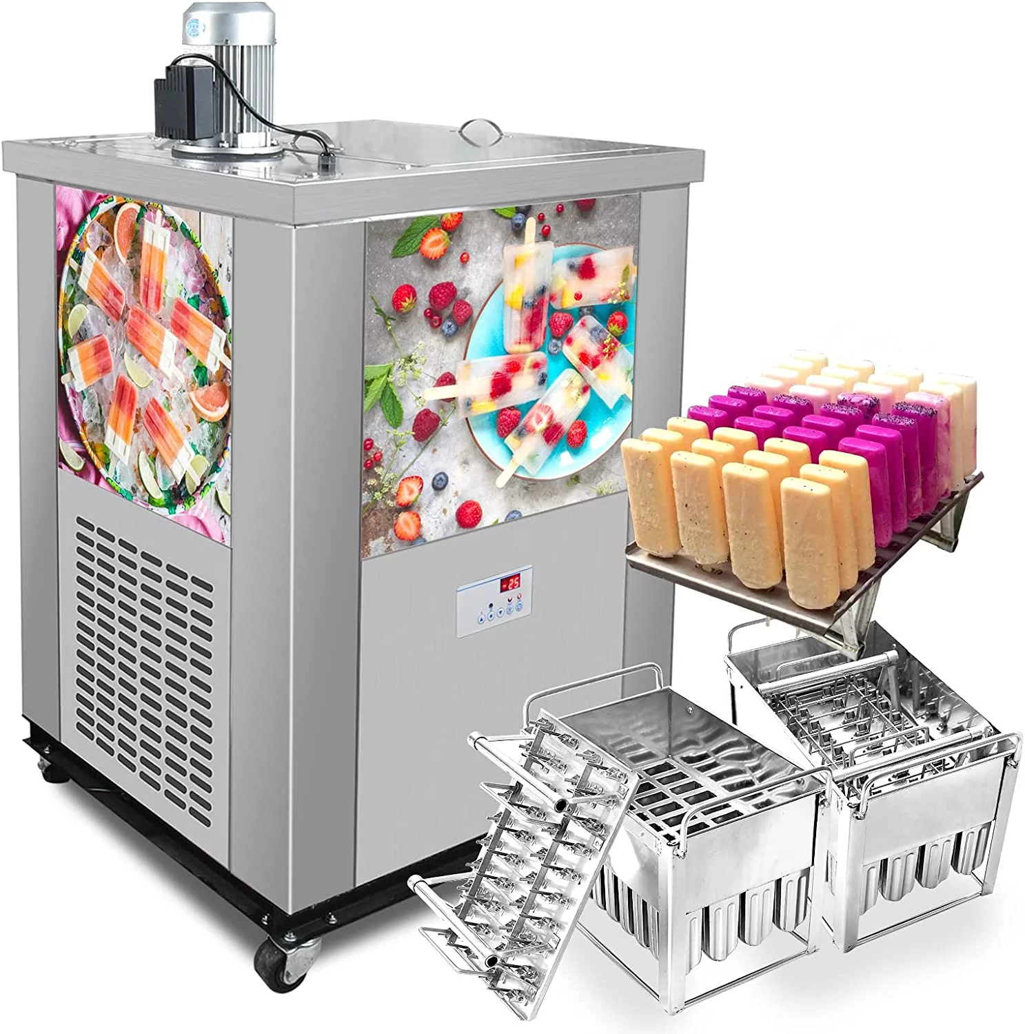 Kolice Commercial Popsicle Ice Cream Machine,Ice Pops Making Machine-2 Mold Sets,30 Pcs / Mold