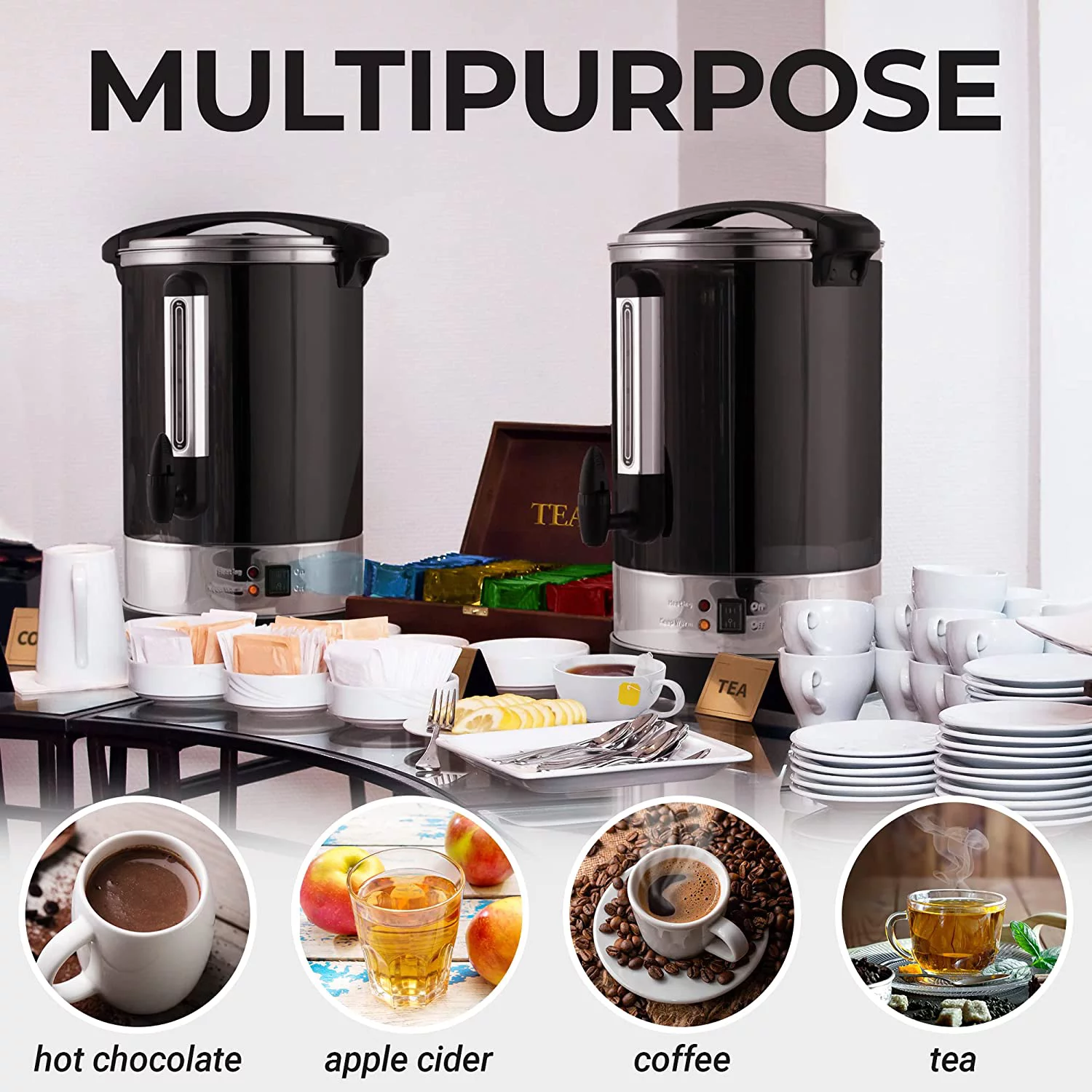 Commercial Coffee Urn - 100 Cup Hot Beverage Dispenser - BPA-Free Commercial Coffee Maker - Hot Water Urn for Catering - Easy Two Way Dispensing - Hot Drink Dispenser