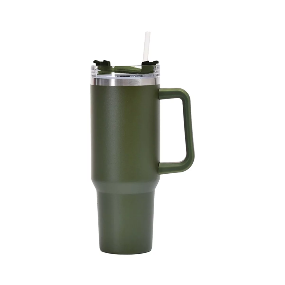 IMMEKEY Water Bottle 40 oz Tumbler Insulated with Straw Flip Stainless Steel Vacuum Travel Mug Cup for Women & Men (Army Green)