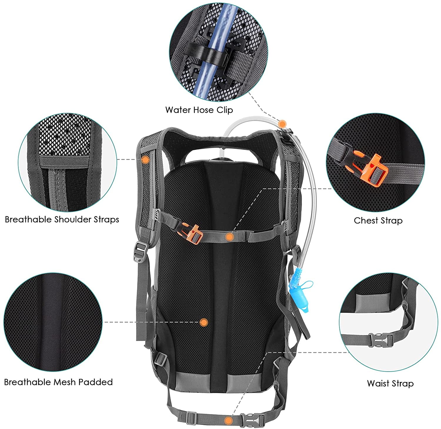 KUYOU Hydration Backpack with 2L Water Baldder Lightweight Insulated Water Pack for Camping Hiking Running Riding Climbing,Black
