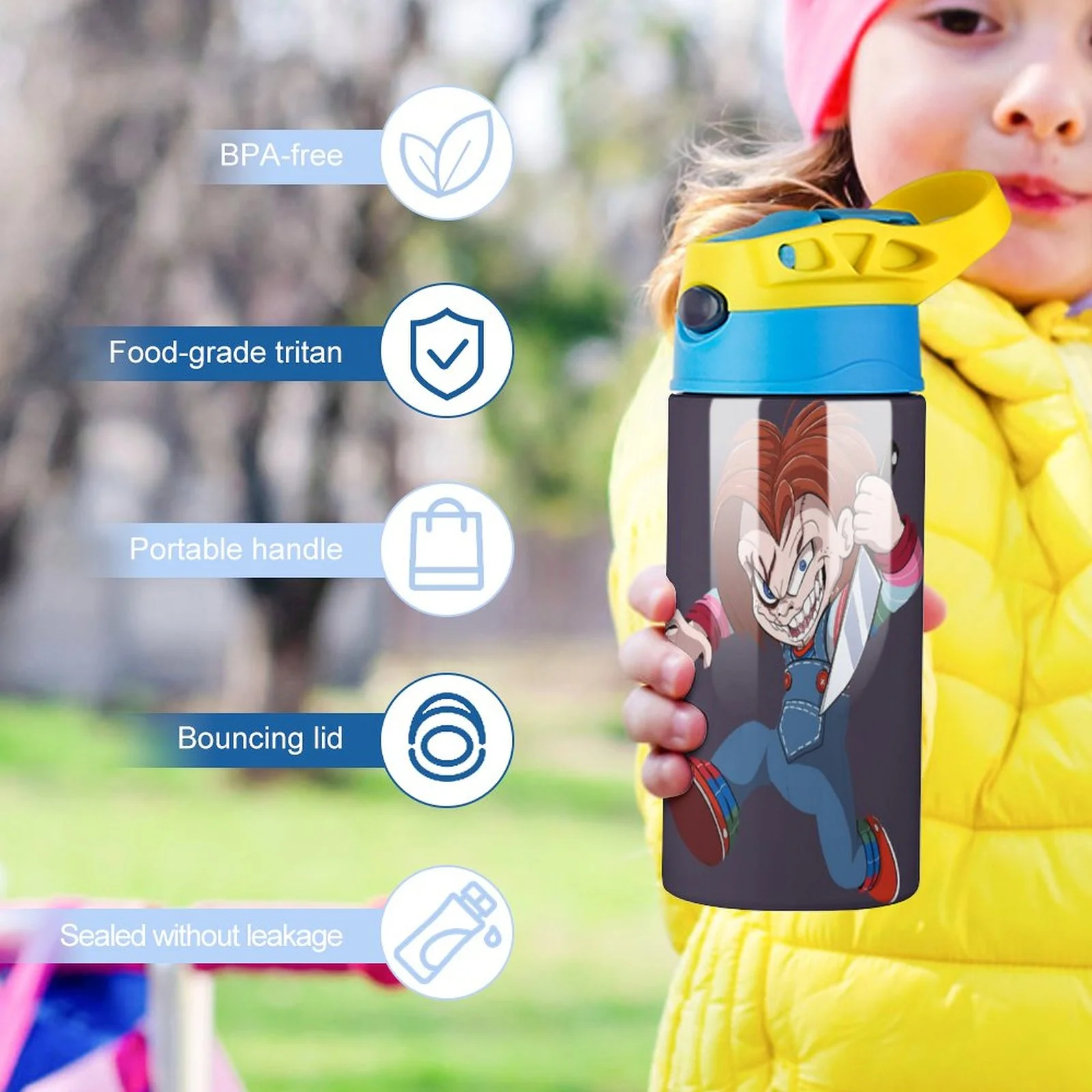 Cartoon Chucky Kid's Insulated Water Bottle With Straw Vacuum Stainless Steel Cup Leak-Proof Children Toddler Thermoses