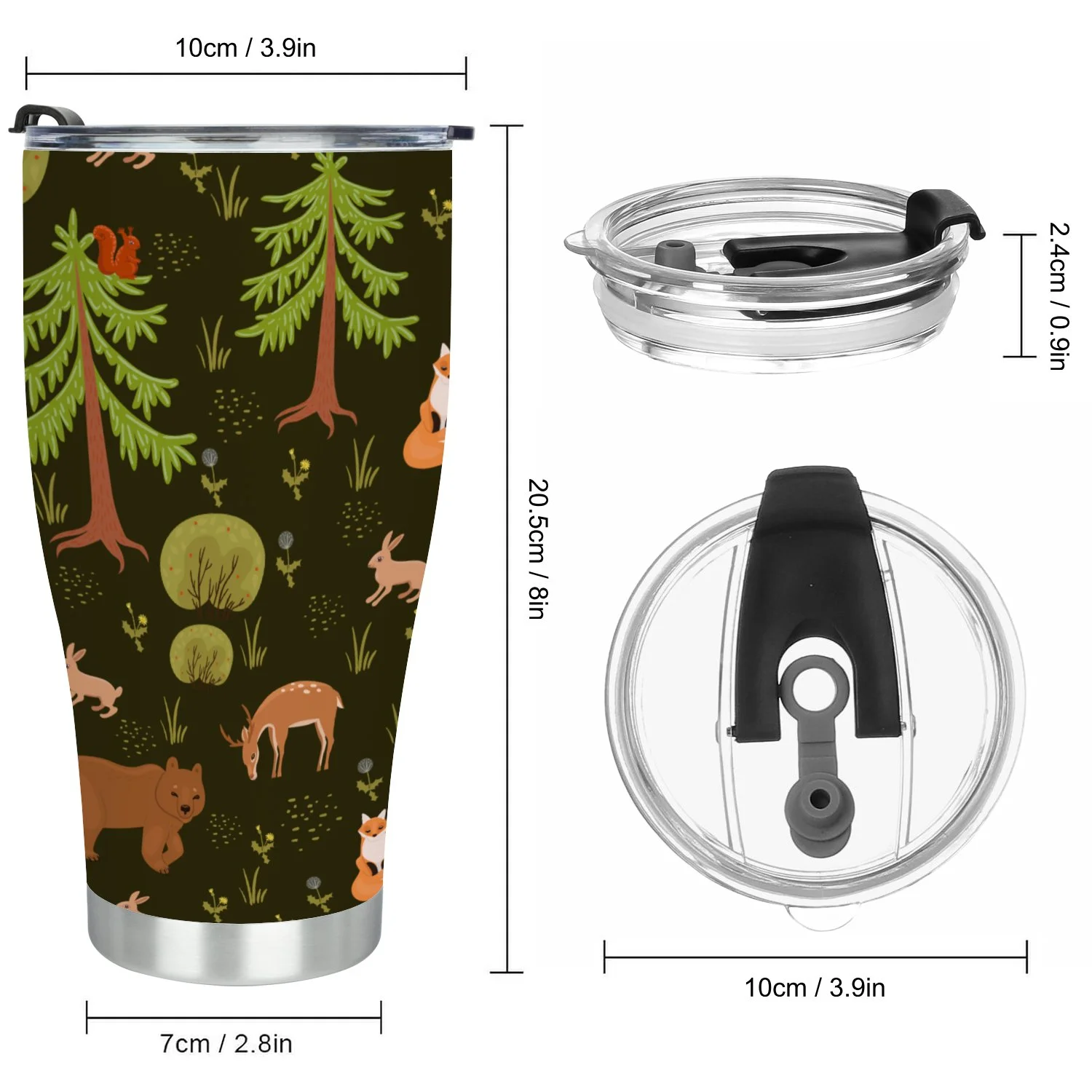 Hidove Stainless Steel Tumbler, Seamless Pattern with Animals in The Forest 30oz Leak Proof & Stainless Steel Bottle for Hot & Cold Drinks - Coffee Travel Mug, Water Metal Canteen, Thermal Cup