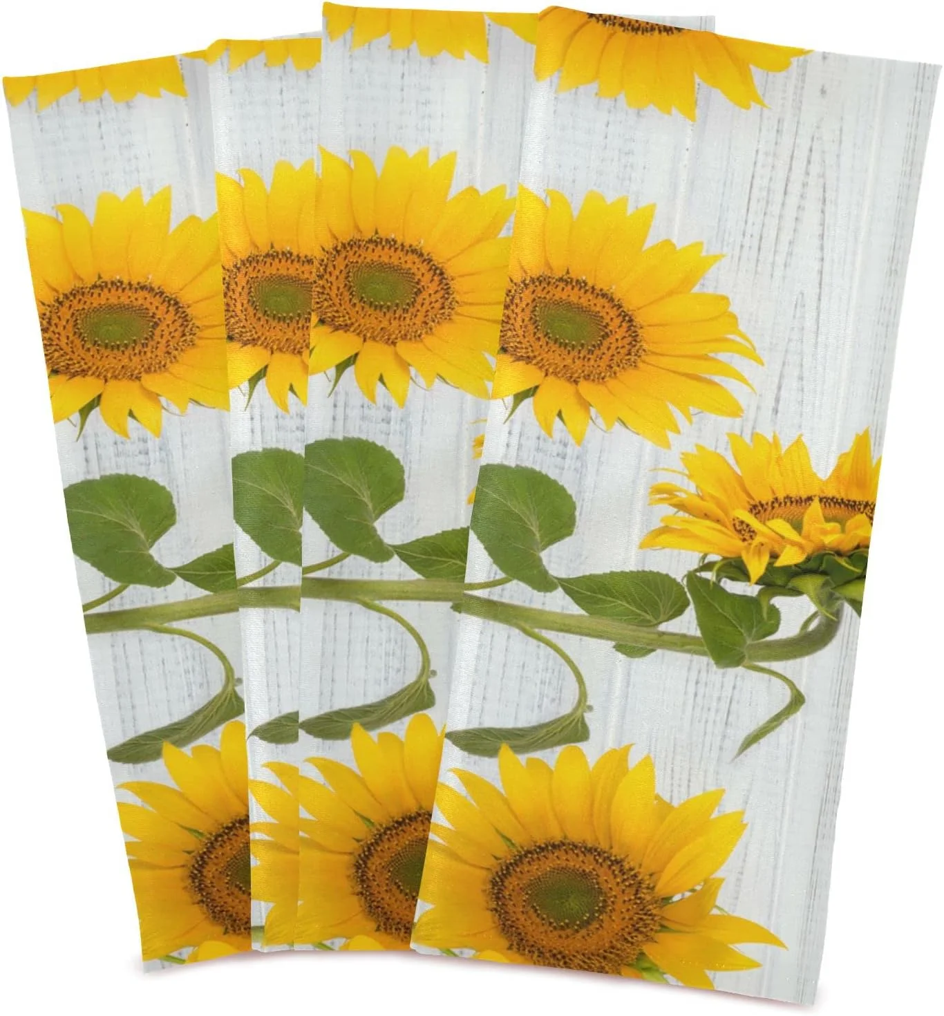 Dreamtimes Sunflowers on White Wooden Kitchen Towels Set of 6 Dishcloths Hand Towels Tea Towels Ultra Absorbent for Cleaning Washing Drying Dishes Tableware 28'' x 18''
