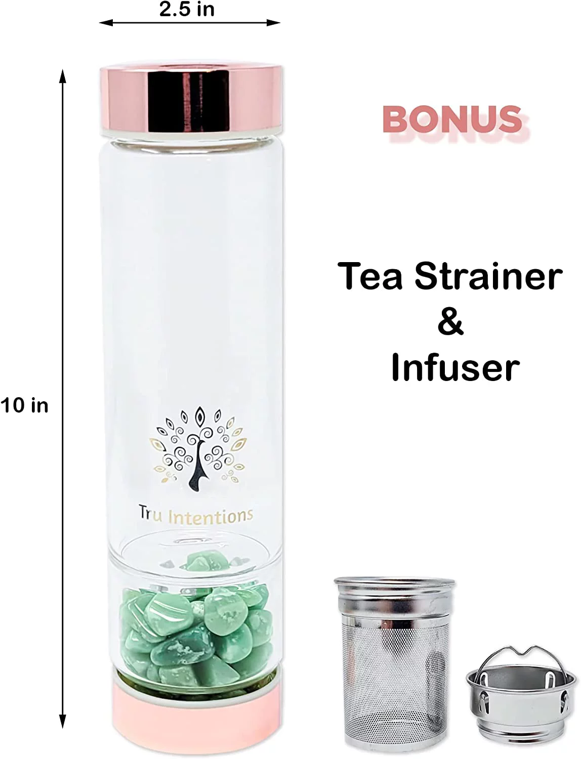 Rose Gold - Aventurine Healing Power Crystal Infuser Glass Bottle