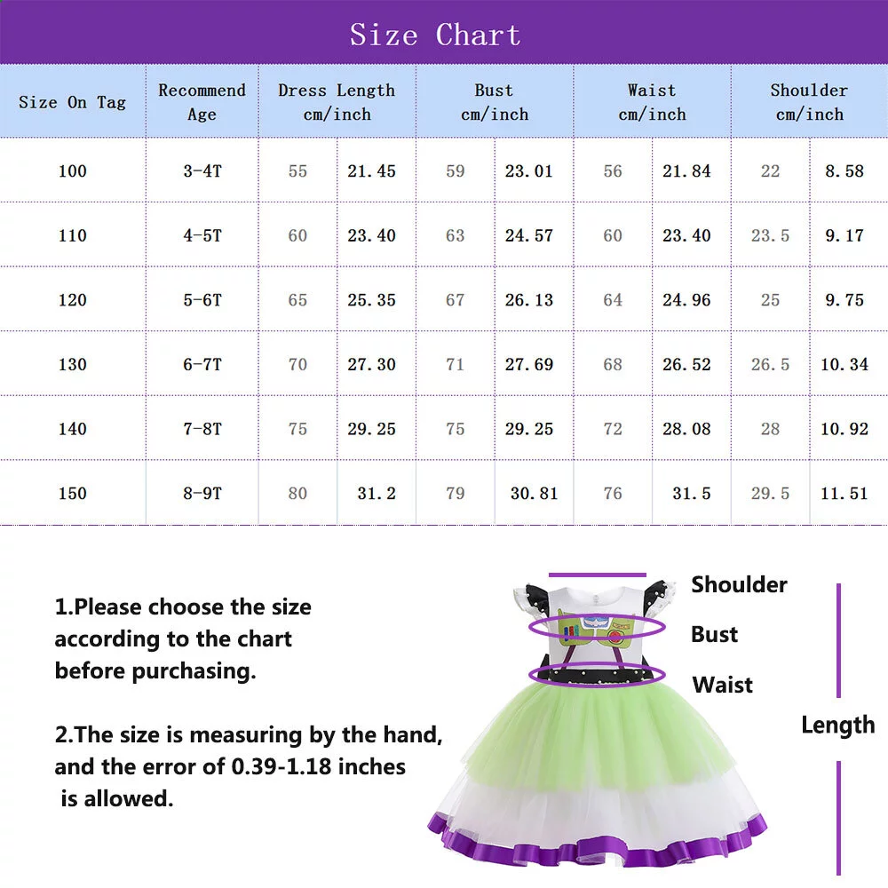 Girls Kids Buzz Lightyear Tutu Dress Halloween Christmas Birthday Skirt Outfit