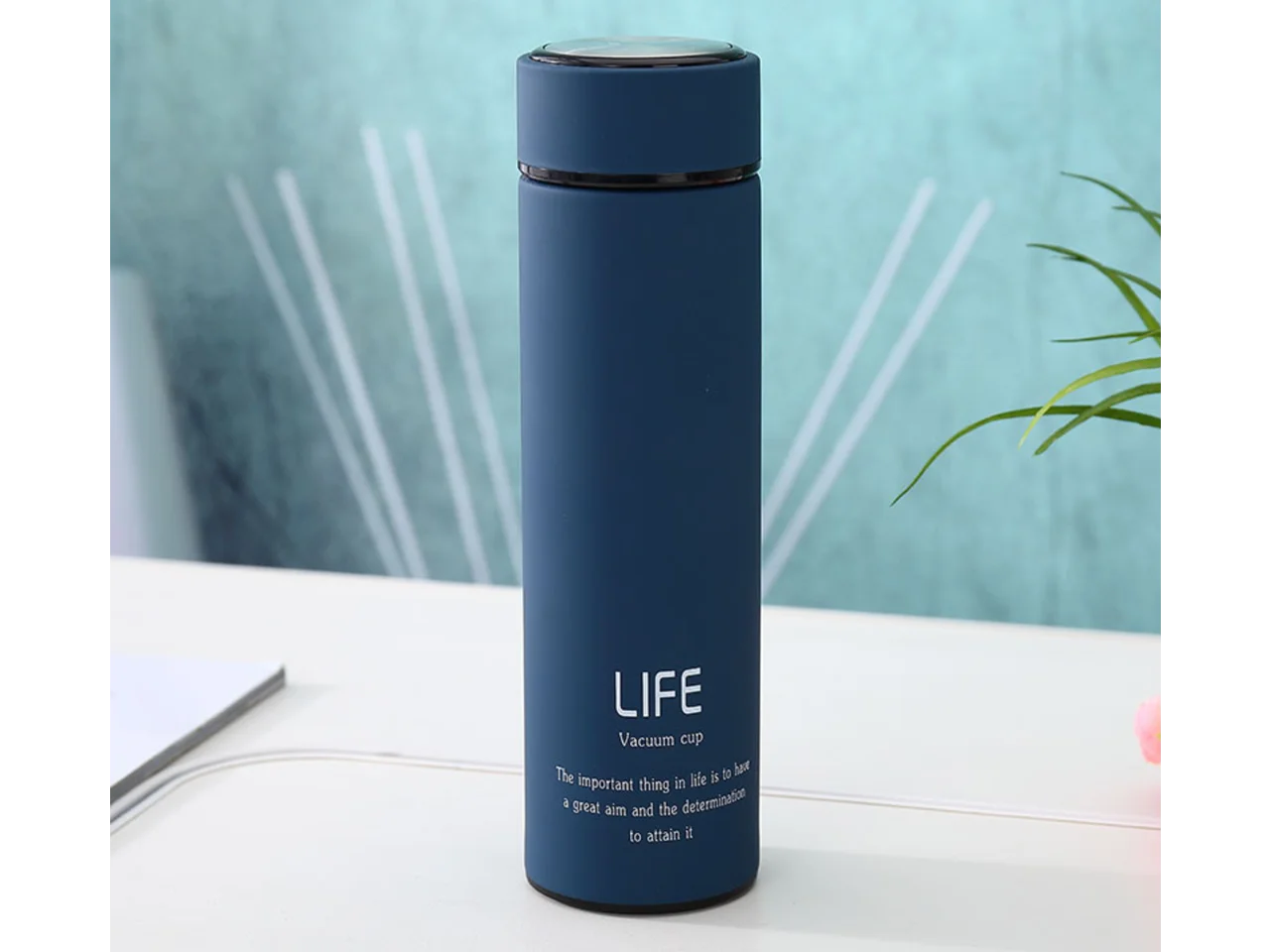 LIFE Vacuum Insulated Stainless Steel Water Bottle Double Walled Thermos with Lanyard Frosted Matte Flask(Gold)