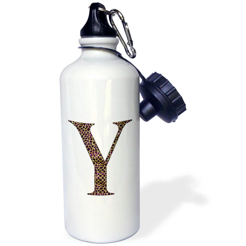 Glam Image Of Gold and Purple Leopard Spots Monogram Initial Y 21 oz Sports Water Bottle wb-340823-1