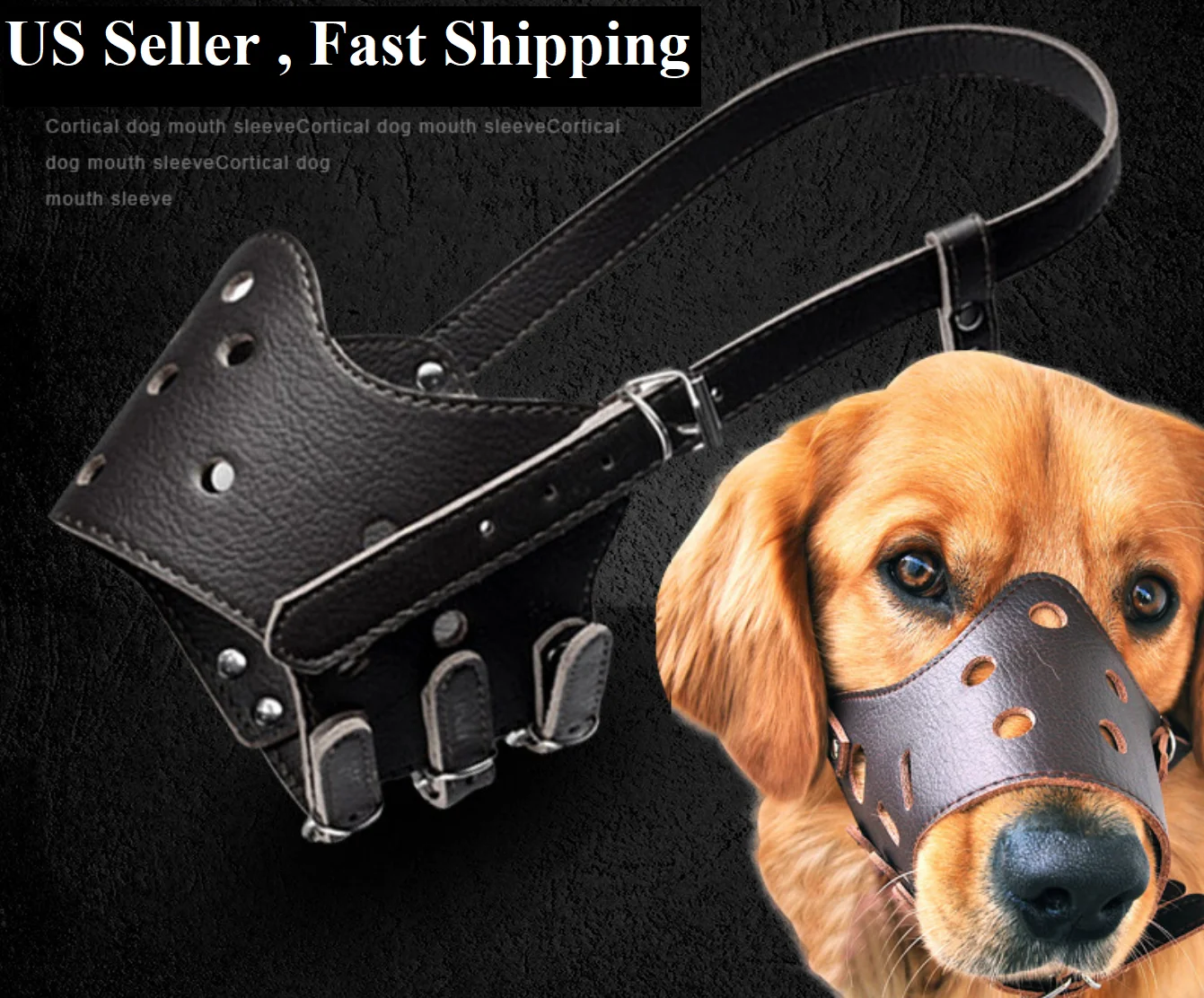 US Adjustable Anti-Biting Pet Dog Soft PU Leather Muzzles Mouth Mesh Cover Masks