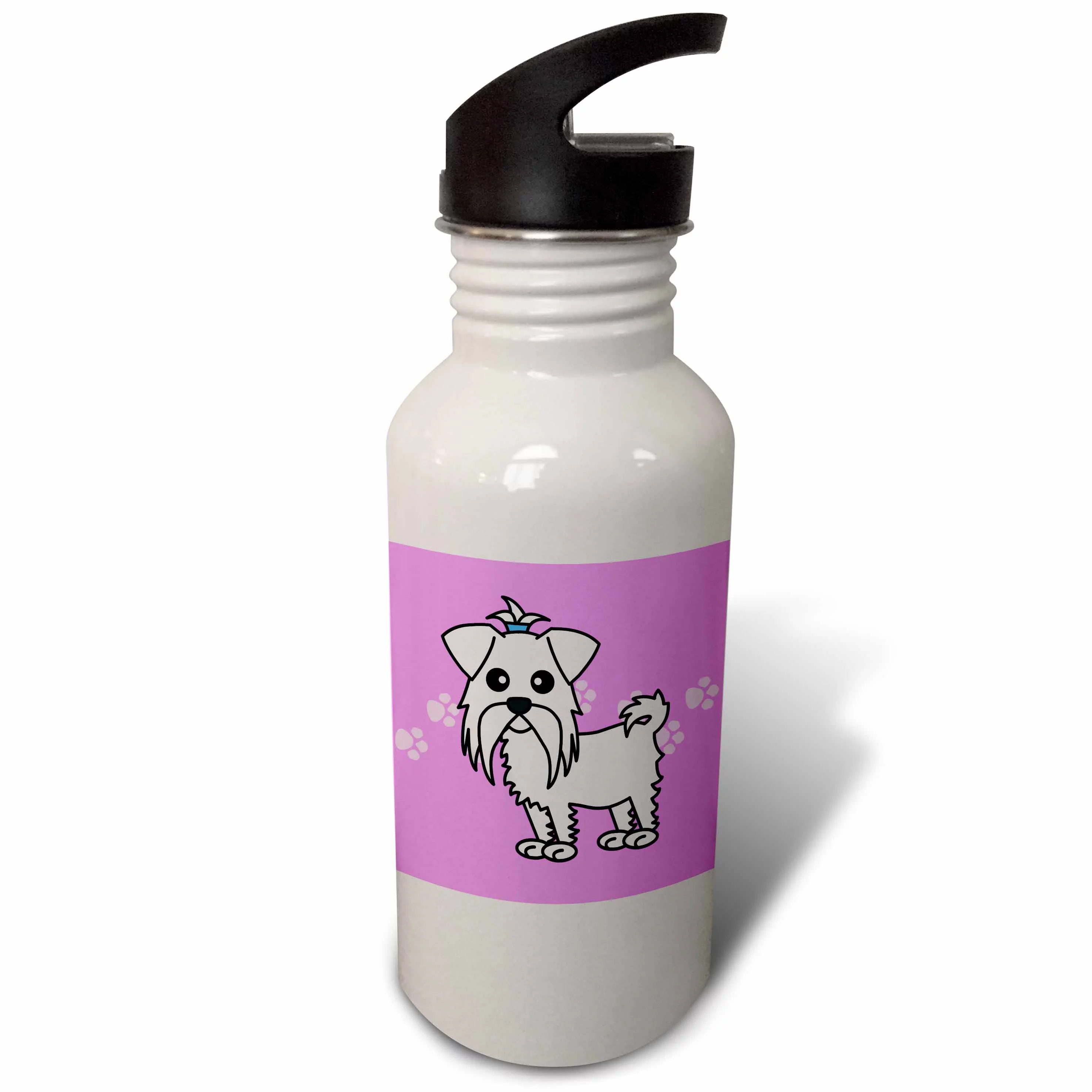Cute White Maltese Purple with Paw Prints 21 oz Sports Water Bottle wb-10822-1