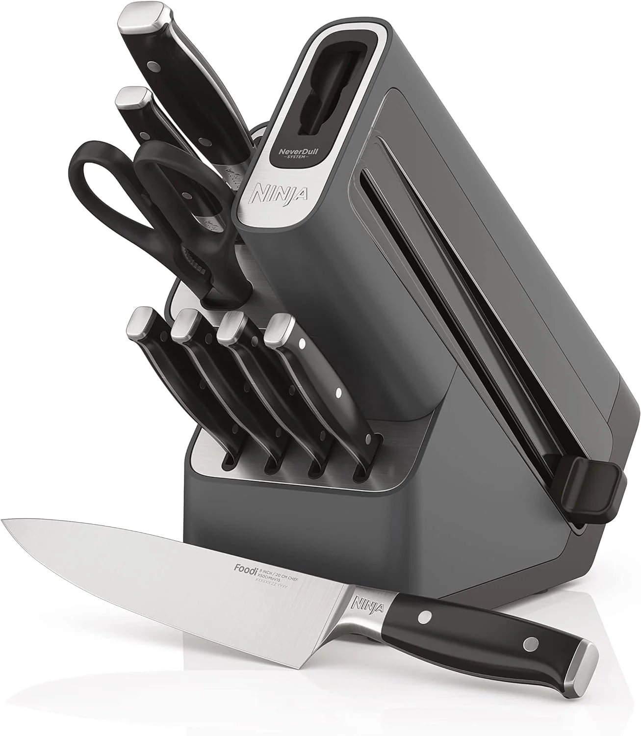 Open Box Ninja K32009 Foodi NeverDull Premium Knife System, 9 Piece Knife Block Set with Built-in Sharpener, German Stainless Steel Knives, Black