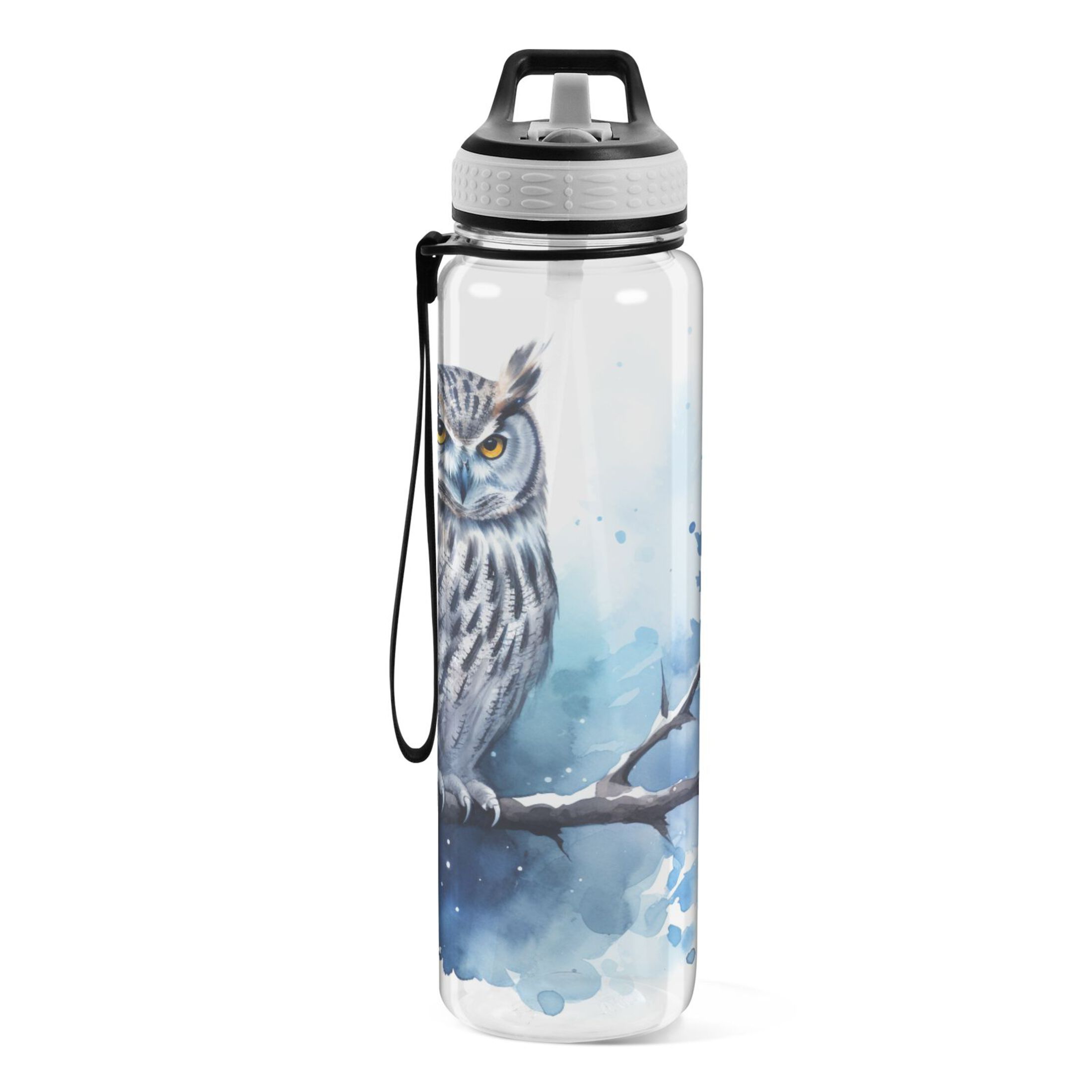 Owl on Tree 32oz Sports Water Bottles Leakproof Tritan Bottle with Straw BPA Free Clear Bottle for Fitness Gym Outdoor Cycling