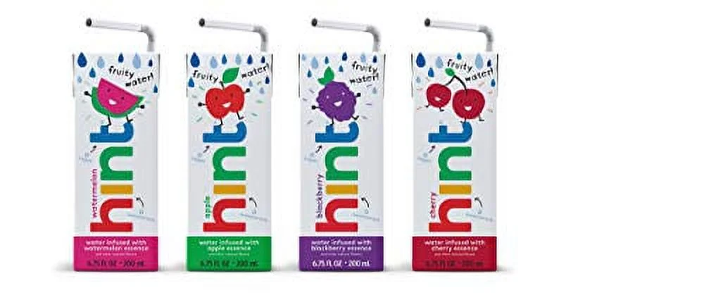 Hint Kids Water Variety Pack (Pack of 32), 6.75 Ounce 8 Boxes, Each of: Cherry, Watermelon, Apple, & Blackberry, Zero Sugar, Zero Sweeteners, Zero Preservatives, Zero Artificial Flavors