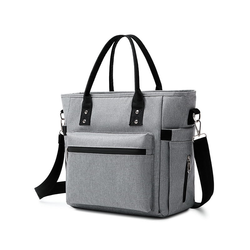 Insulated Lunch Bags for Women - Large Tote Adult Lunch Box for Women with Shoulder Strap, Side Pockets and Water Bottle Holder, Gray, Normal Size