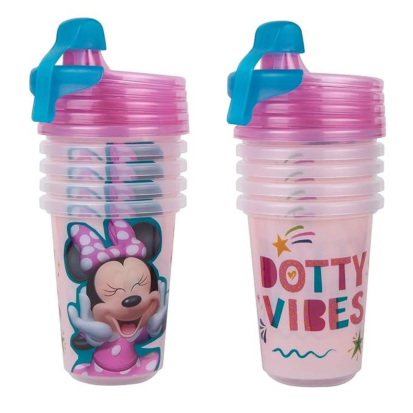 The First Years Take & Toss Disney Minnie Mouse Sippy Cups - Reusable Toddlers Cups with Lids - Kids Party Pack with 2 Travel Caps - 10 Oz - 10 Count