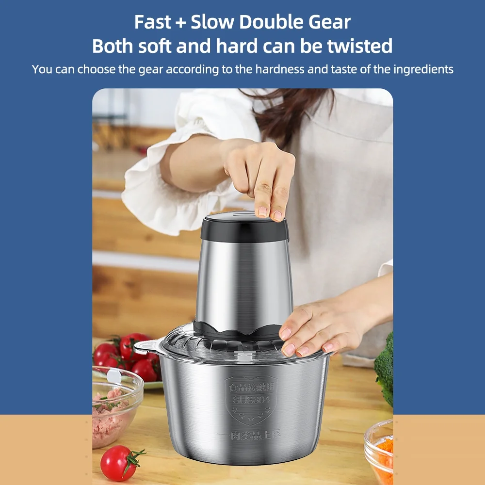 3L Large Capacity Electric Meat Grinder - Stainless Steel, 2 Speeds, 300W High Power, Ideal for Kitchen Cooking and Blending
