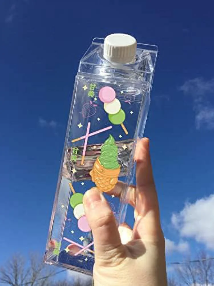 japanese desserts kawaii milk carton water bottle 500ml 16.9oz clear