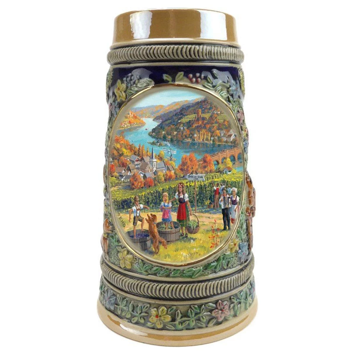 Oktoberfest Haus “Herbst” (Fall) in Germany Beer Stein (#3 in Collection of 4 Steins) with Metal Lid Gift for Beer Lovers - 0.5 Liter